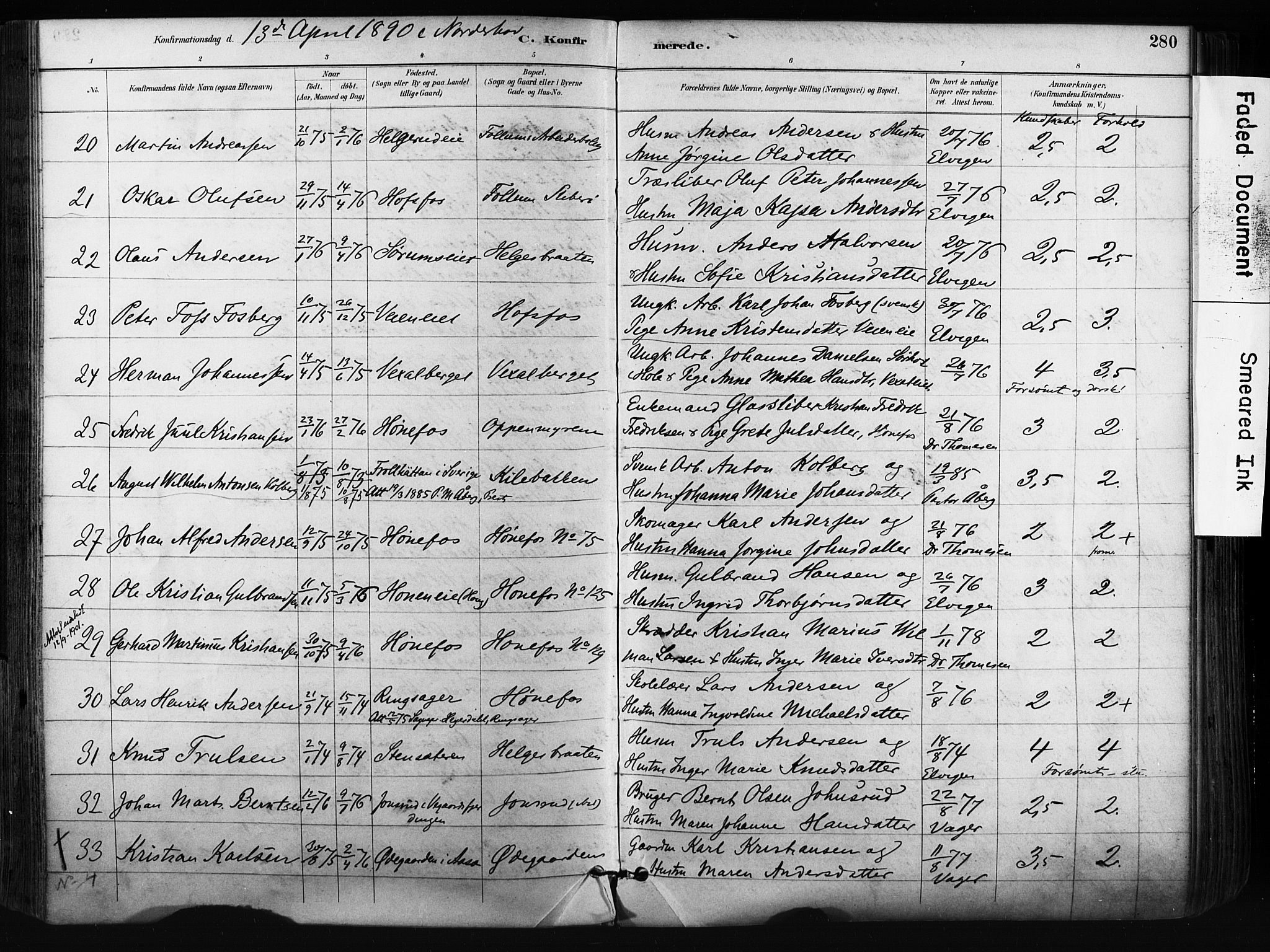 Norderhov kirkebøker, AV/SAKO-A-237/F/Fa/L0016: Parish register (official) no. 16, 1885-1902, p. 280