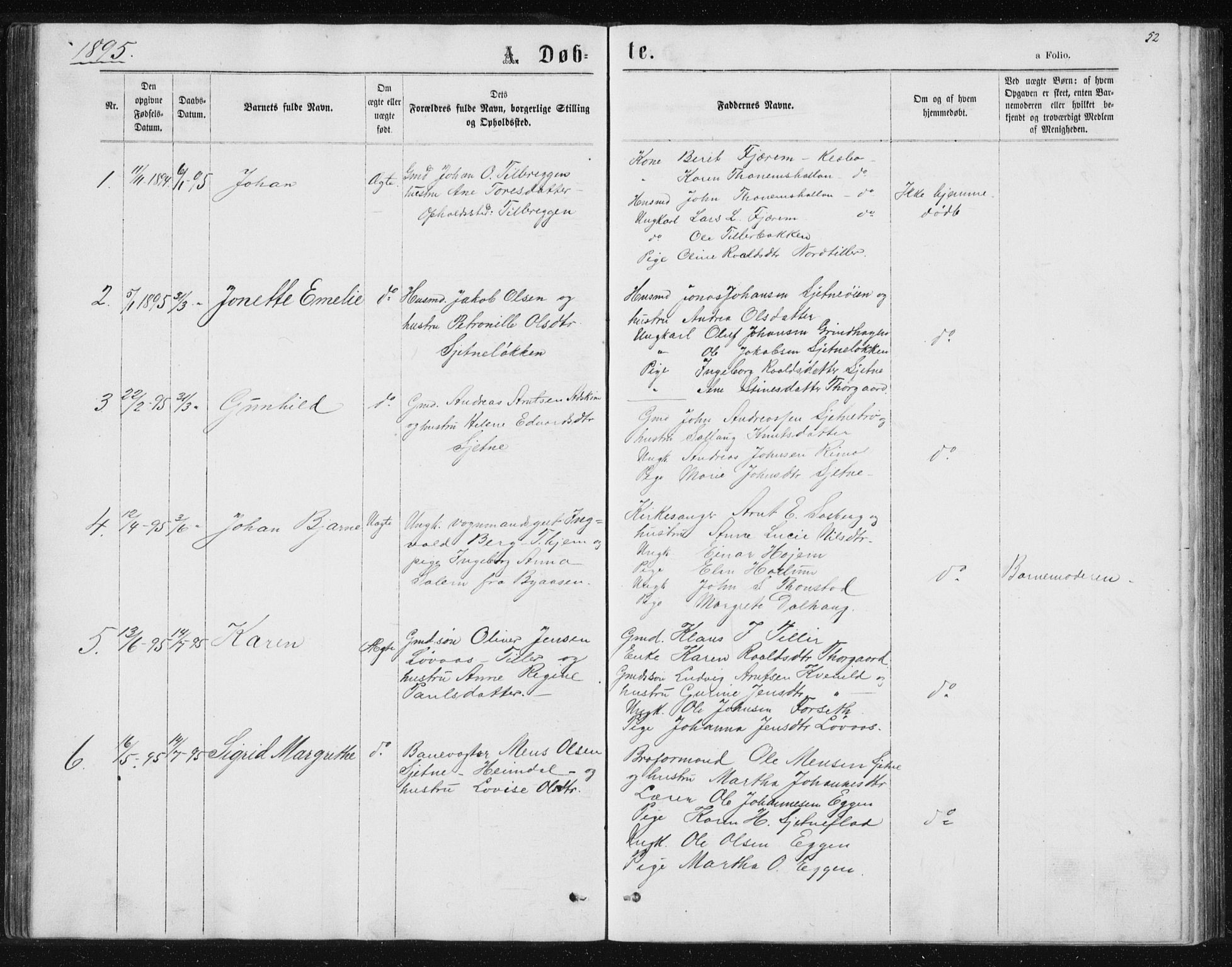 Ministerialprotokoller, klokkerbøker og fødselsregistre - Sør-Trøndelag, SAT/A-1456/621/L0459: Parish register (copy) no. 621C02, 1866-1895, p. 52