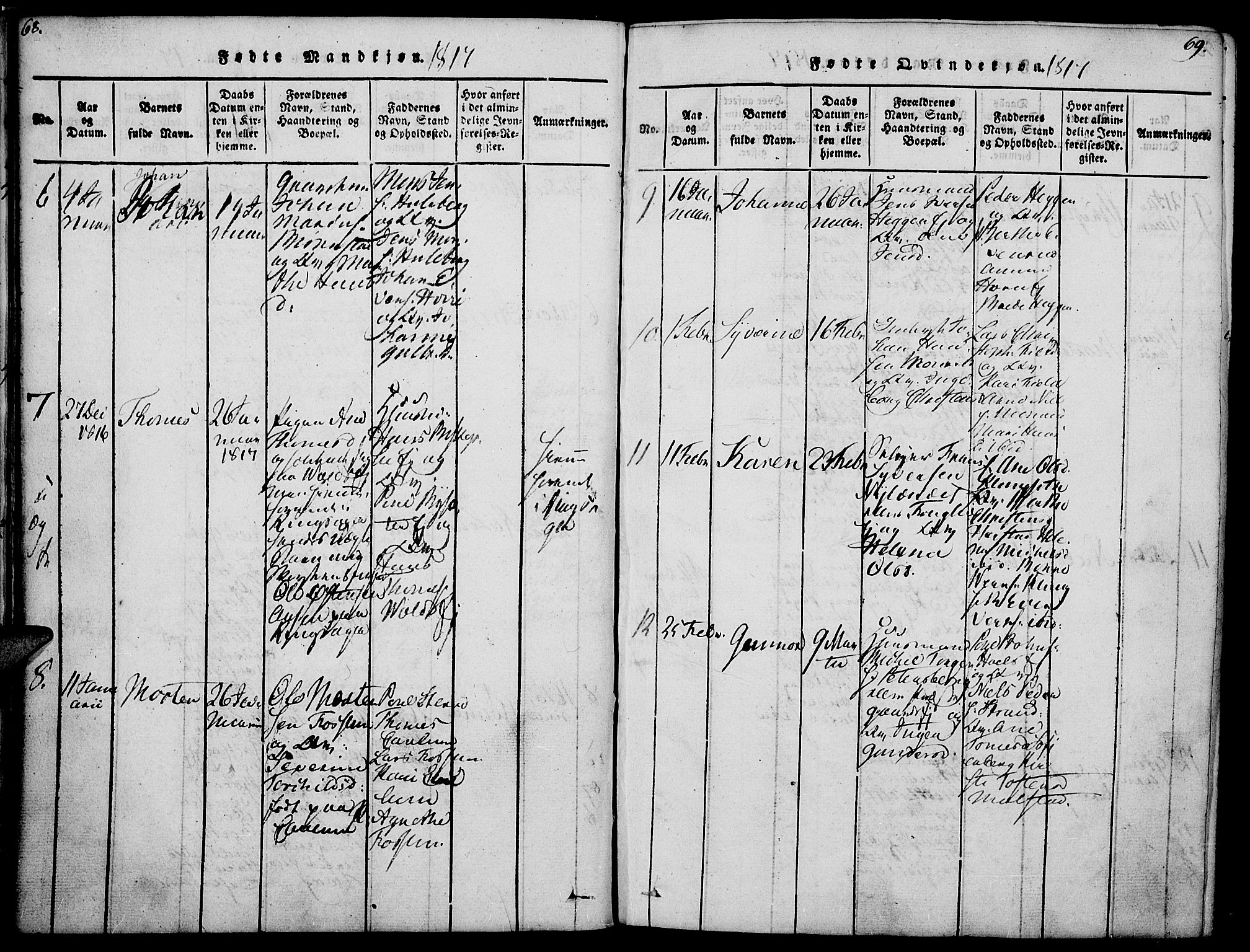 Nes prestekontor, Hedmark, AV/SAH-PREST-020/K/Ka/L0002: Parish register (official) no. 2, 1813-1827, p. 68-69