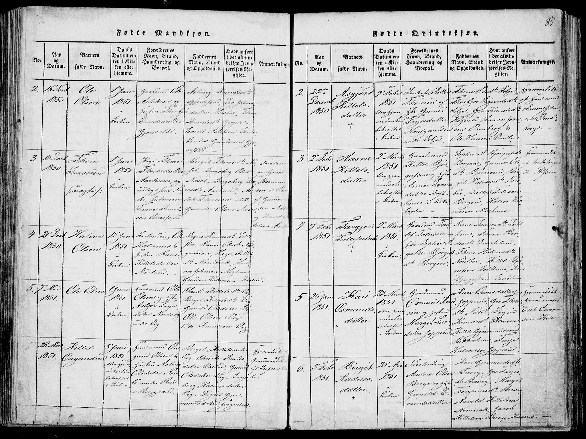Fyresdal kirkebøker, SAKO/A-263/F/Fa/L0004: Parish register (official) no. I 4, 1815-1854, p. 85