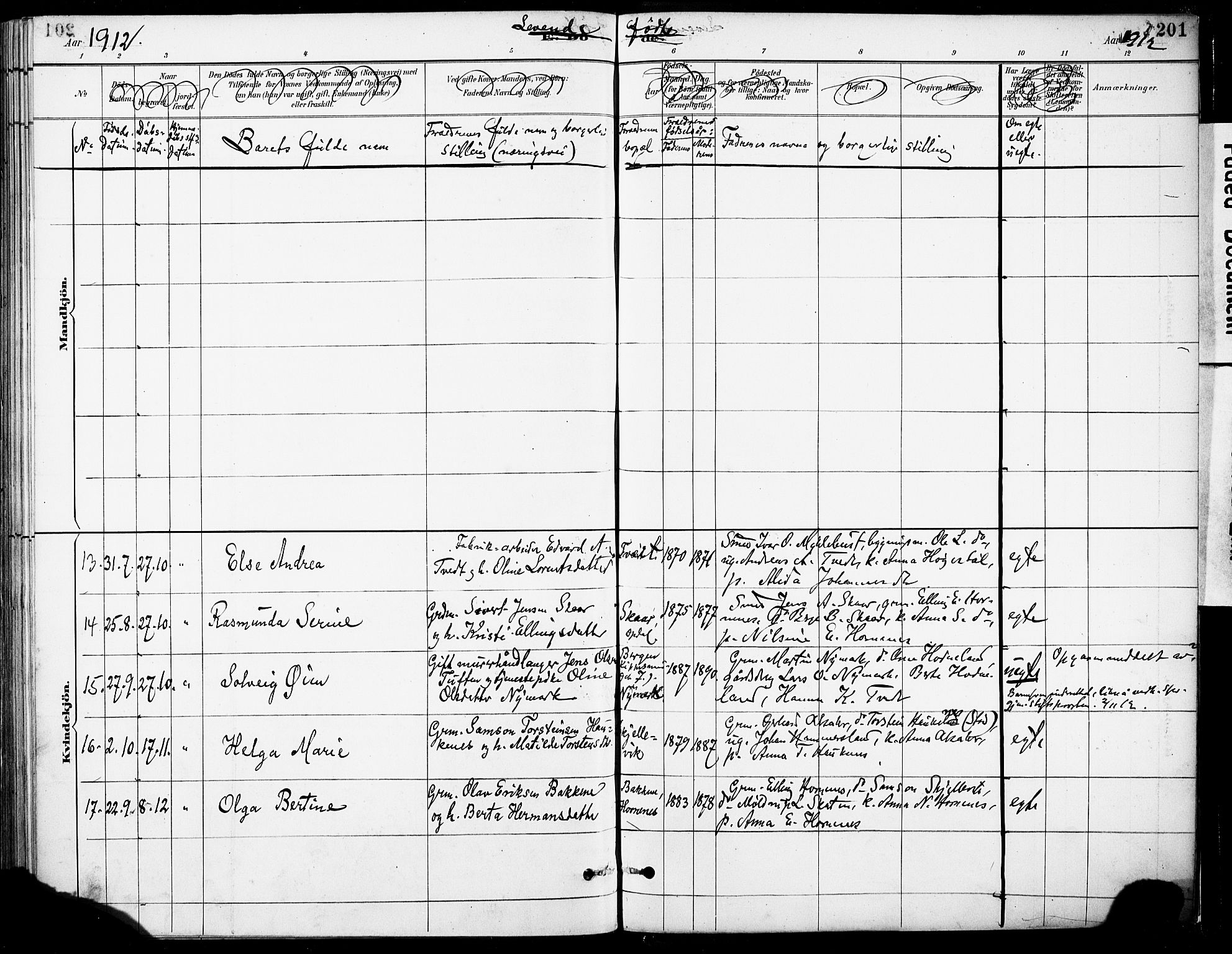 Tysnes sokneprestembete, AV/SAB-A-78601/H/Haa: Parish register (official) no. C 1, 1887-1912, p. 201