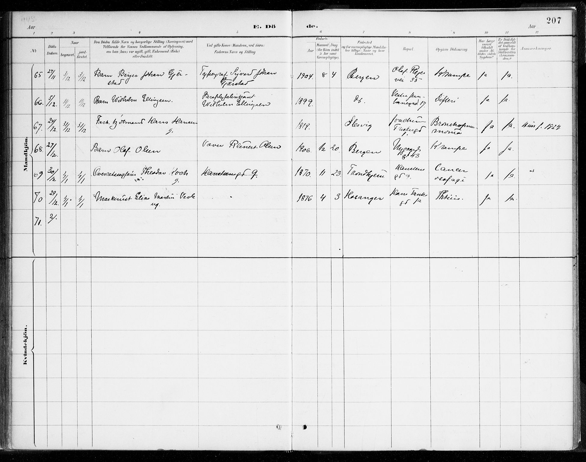 Johanneskirken sokneprestembete, AV/SAB-A-76001/H/Haa/L0019: Parish register (official) no. E 1, 1885-1915, p. 207