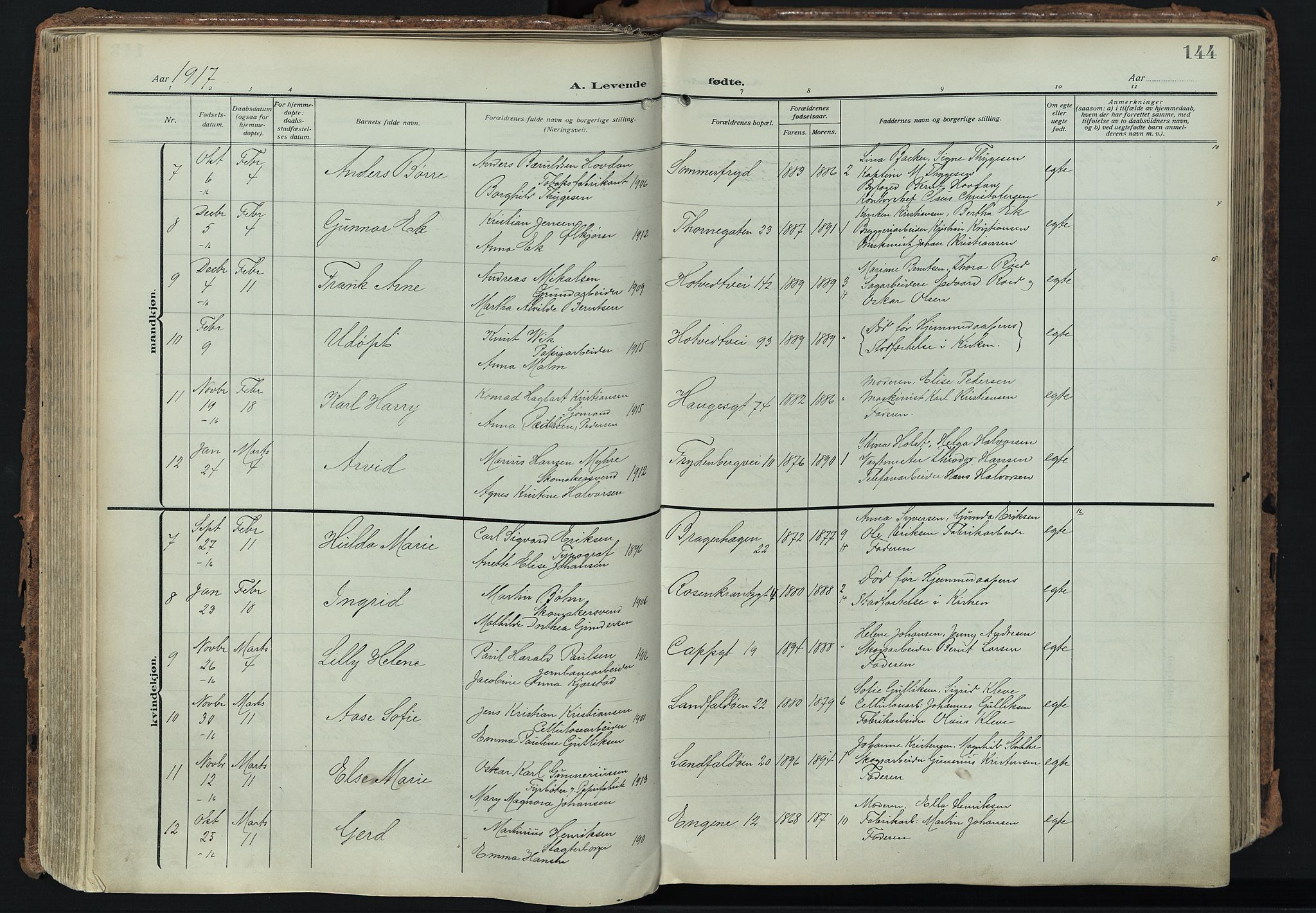 Bragernes kirkebøker, SAKO/A-6/F/Fb/L0010: Parish register (official) no. II 10, 1911-1922, p. 144