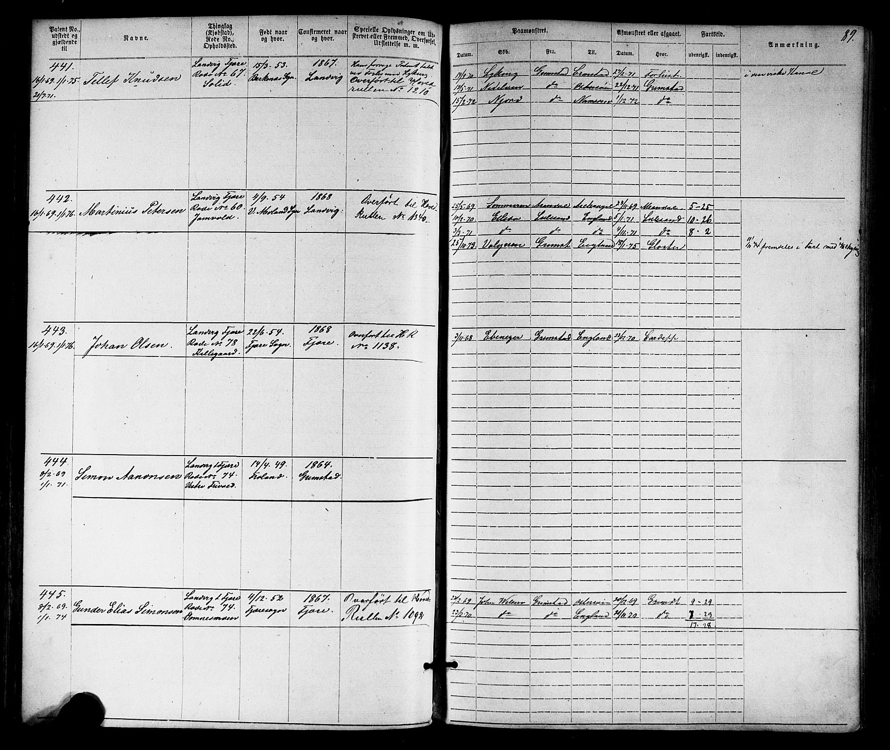 Grimstad mønstringskrets, AV/SAK-2031-0013/F/Fa/L0005: Annotasjonsrulle nr 1-1910 med register, V-18, 1870-1892, p. 113