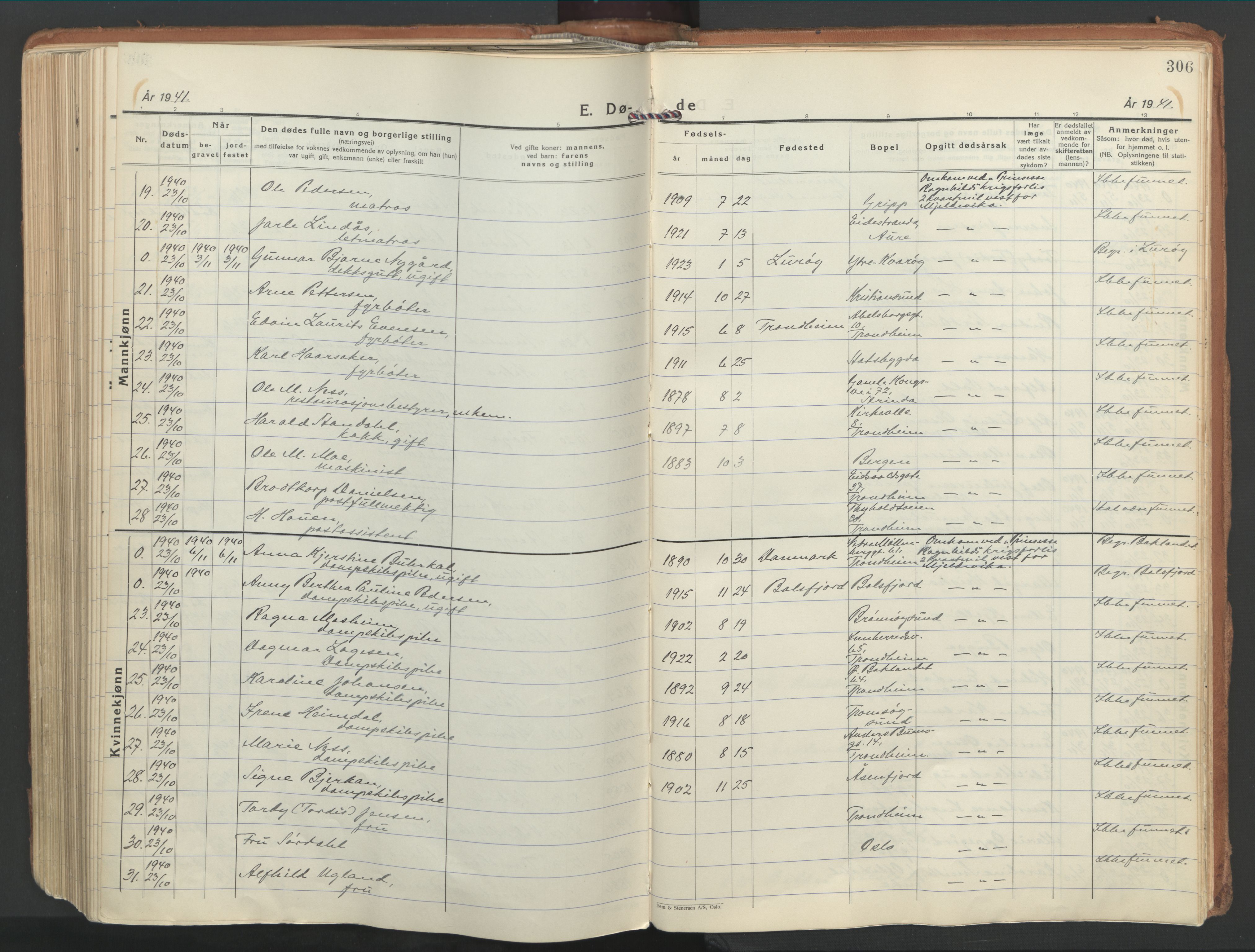 Ministerialprotokoller, klokkerbøker og fødselsregistre - Nordland, AV/SAT-A-1459/802/L0061: Parish register (official) no. 802A08, 1933-1946, p. 306