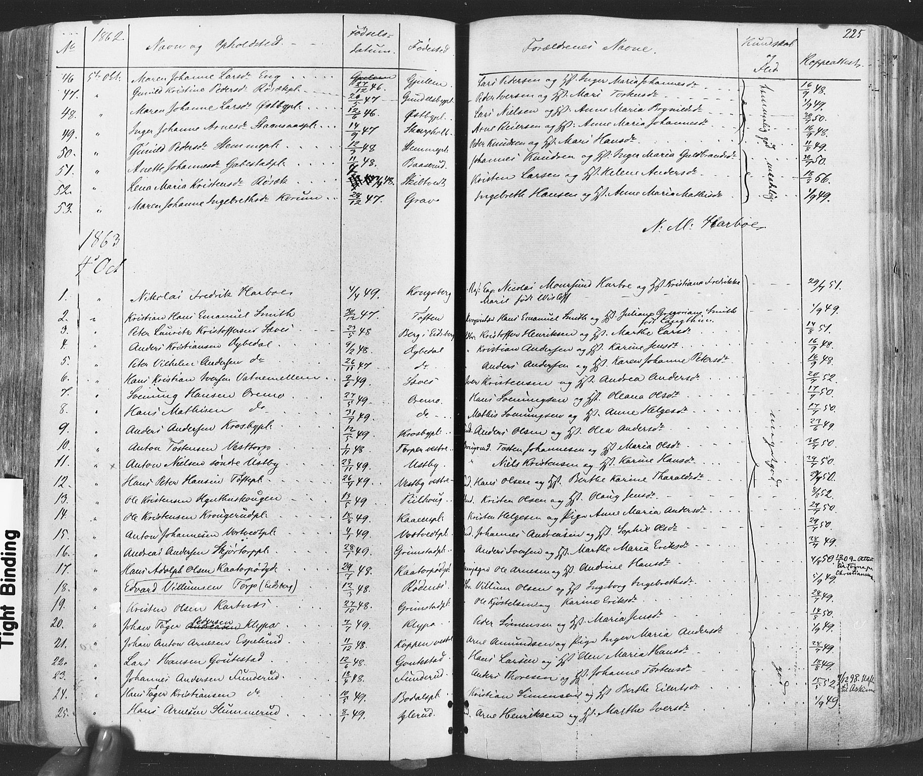 Rakkestad prestekontor Kirkebøker, SAO/A-2008/F/Fa/L0011: Parish register (official) no. I 11, 1862-1877, p. 225