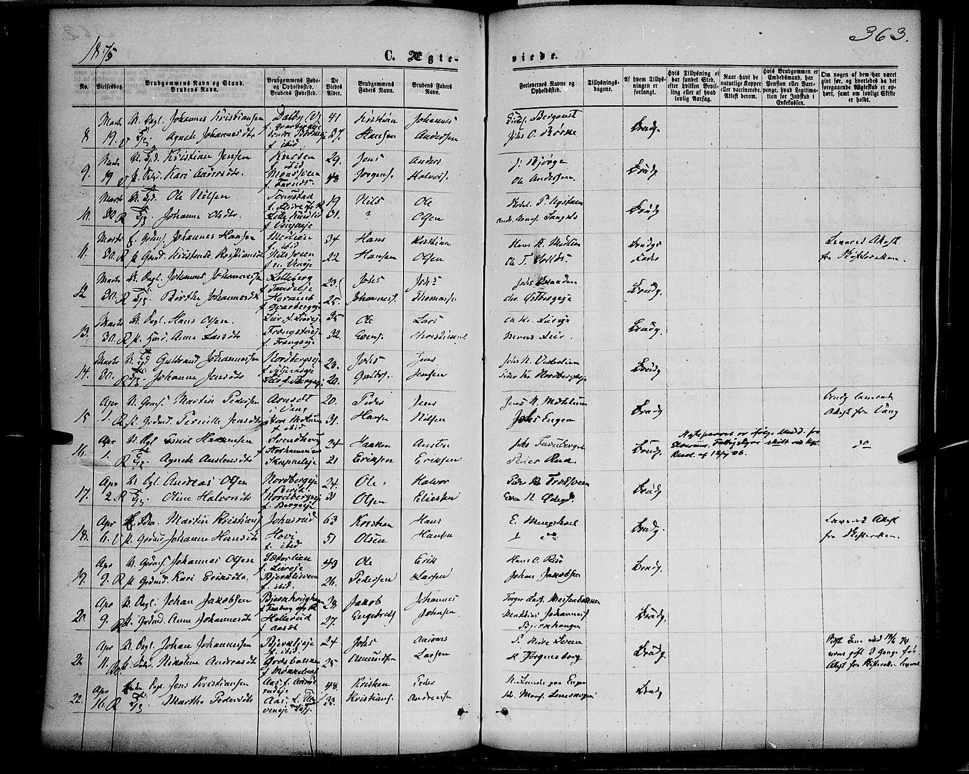 Ringsaker prestekontor, AV/SAH-PREST-014/K/Ka/L0011: Parish register (official) no. 11, 1870-1878, p. 363