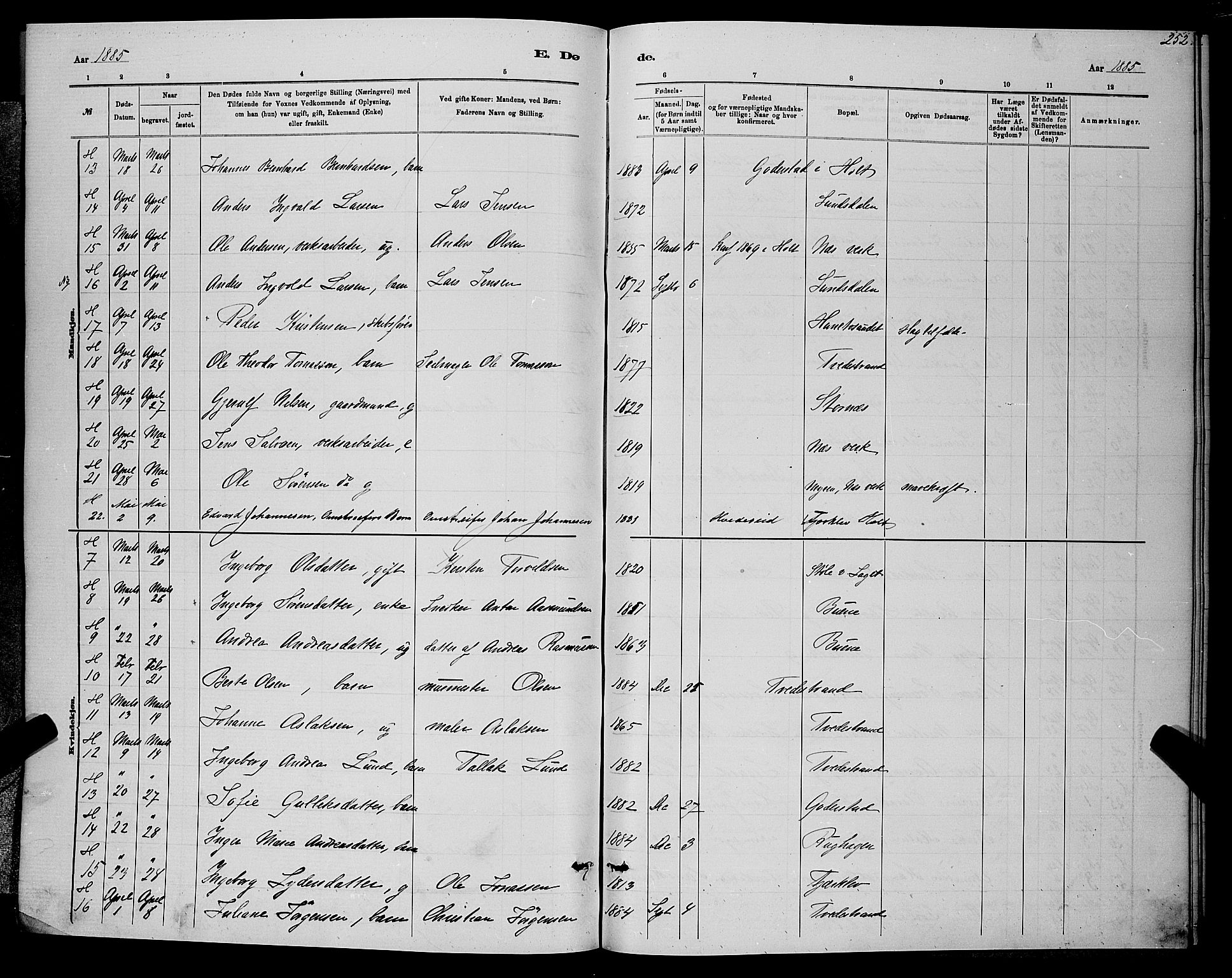 Holt sokneprestkontor, AV/SAK-1111-0021/F/Fb/L0010: Parish register (copy) no. B 10, 1883-1896, p. 252