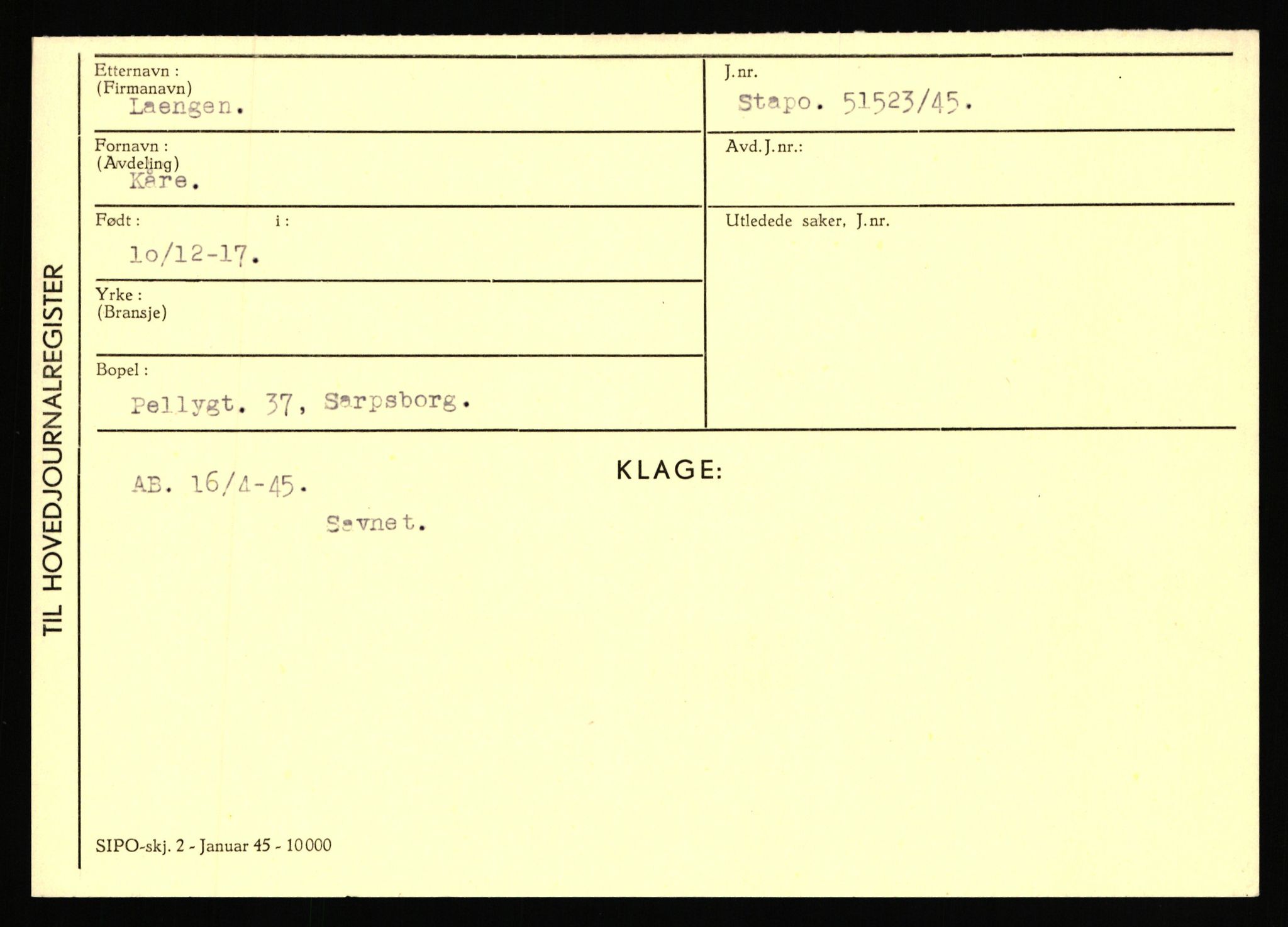 Statspolitiet - Hovedkontoret / Osloavdelingen, AV/RA-S-1329/C/Ca/L0009: Knutsen - Limstrand, 1943-1945, p. 2524