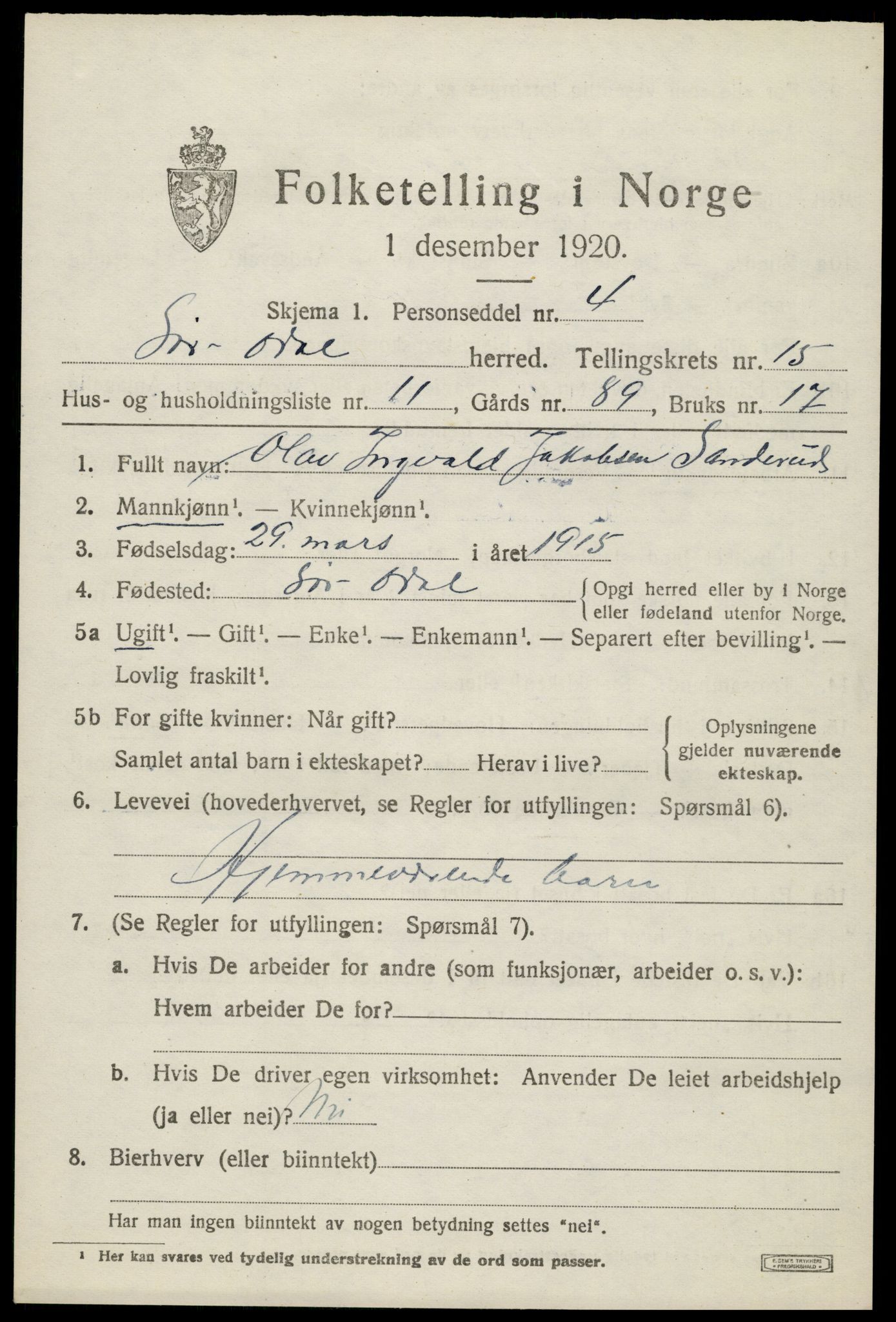 SAH, 1920 census for Sør-Odal, 1920, p. 15261