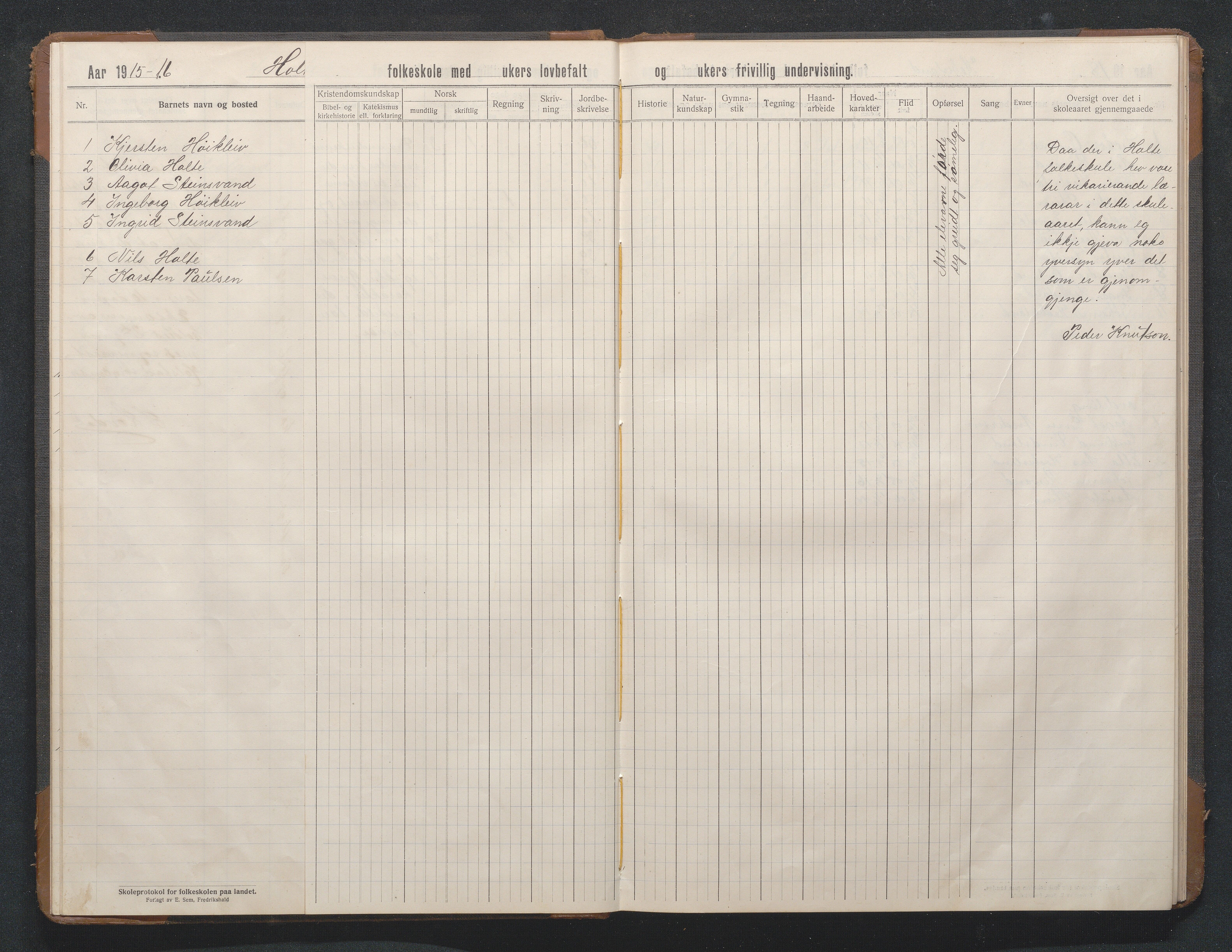 Birkenes kommune, Håbesland, Holte og Rislå skolekretser frem til 1991, AAKS/KA0928-550c_91/F02/L0003: Skoleprotokoll Håbesland og Holte, 1913-1955