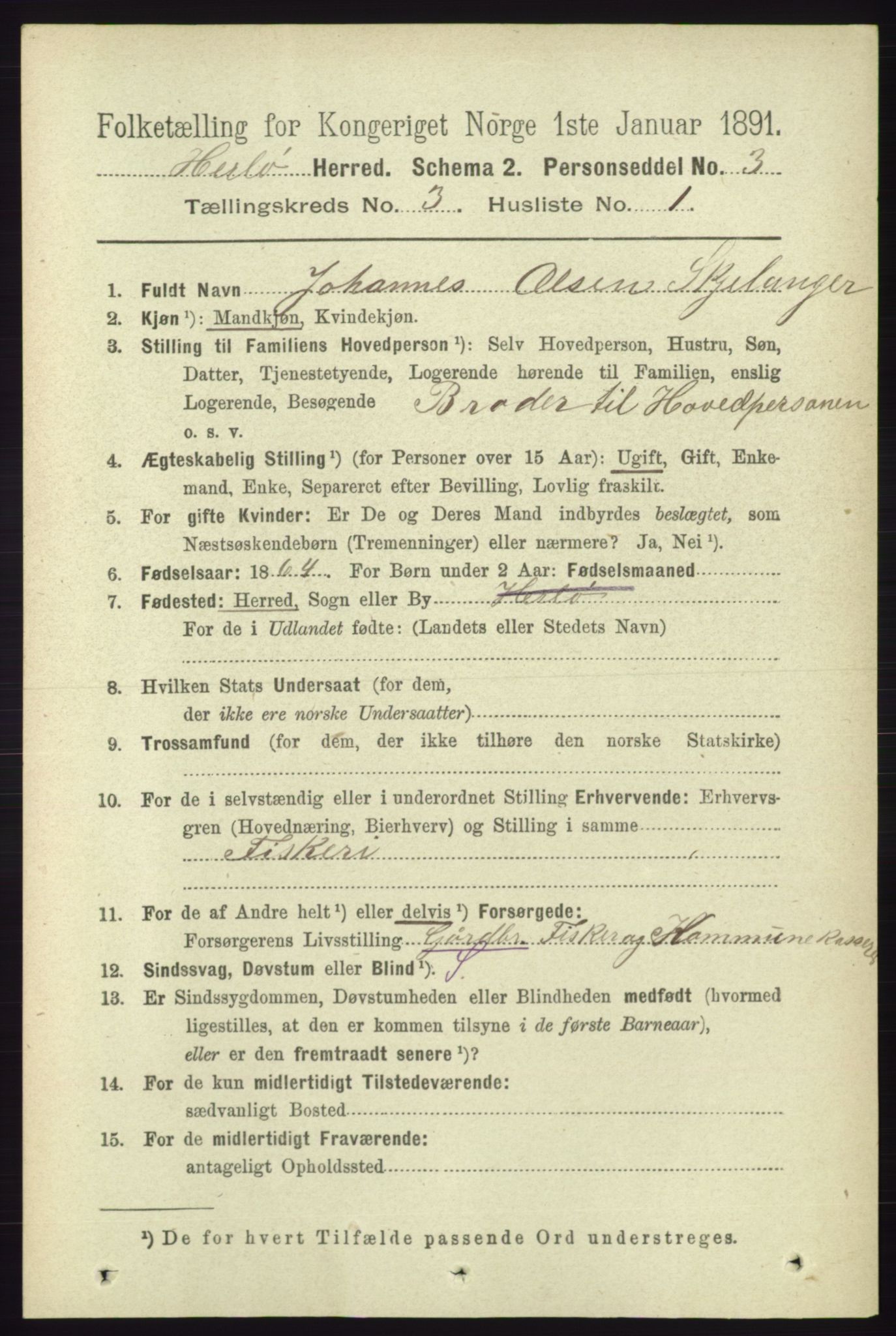 RA, 1891 census for 1258 Herdla, 1891, p. 1084