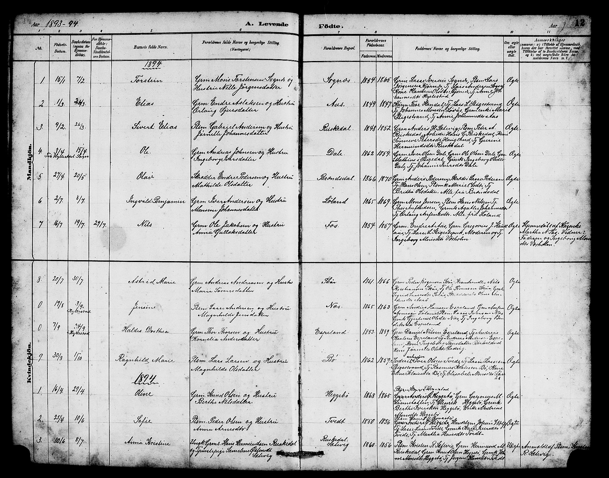 Hyllestad sokneprestembete, SAB/A-80401: Parish register (copy) no. B 2, 1889-1915, p. 12