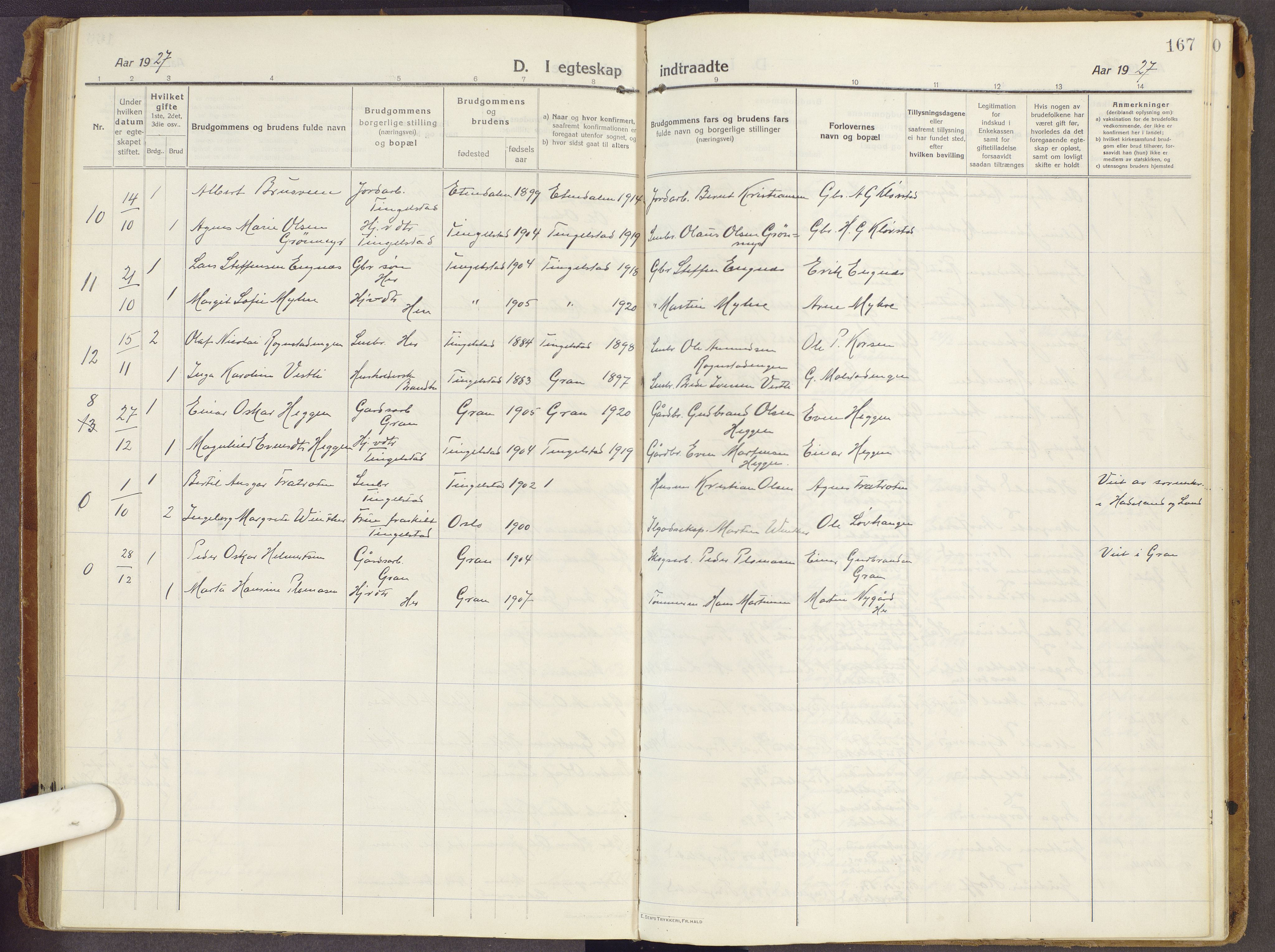 Brandbu prestekontor, SAH/PREST-114/H/Ha/Haa/L0003: Parish register (official) no. 3, 1914-1928, p. 167