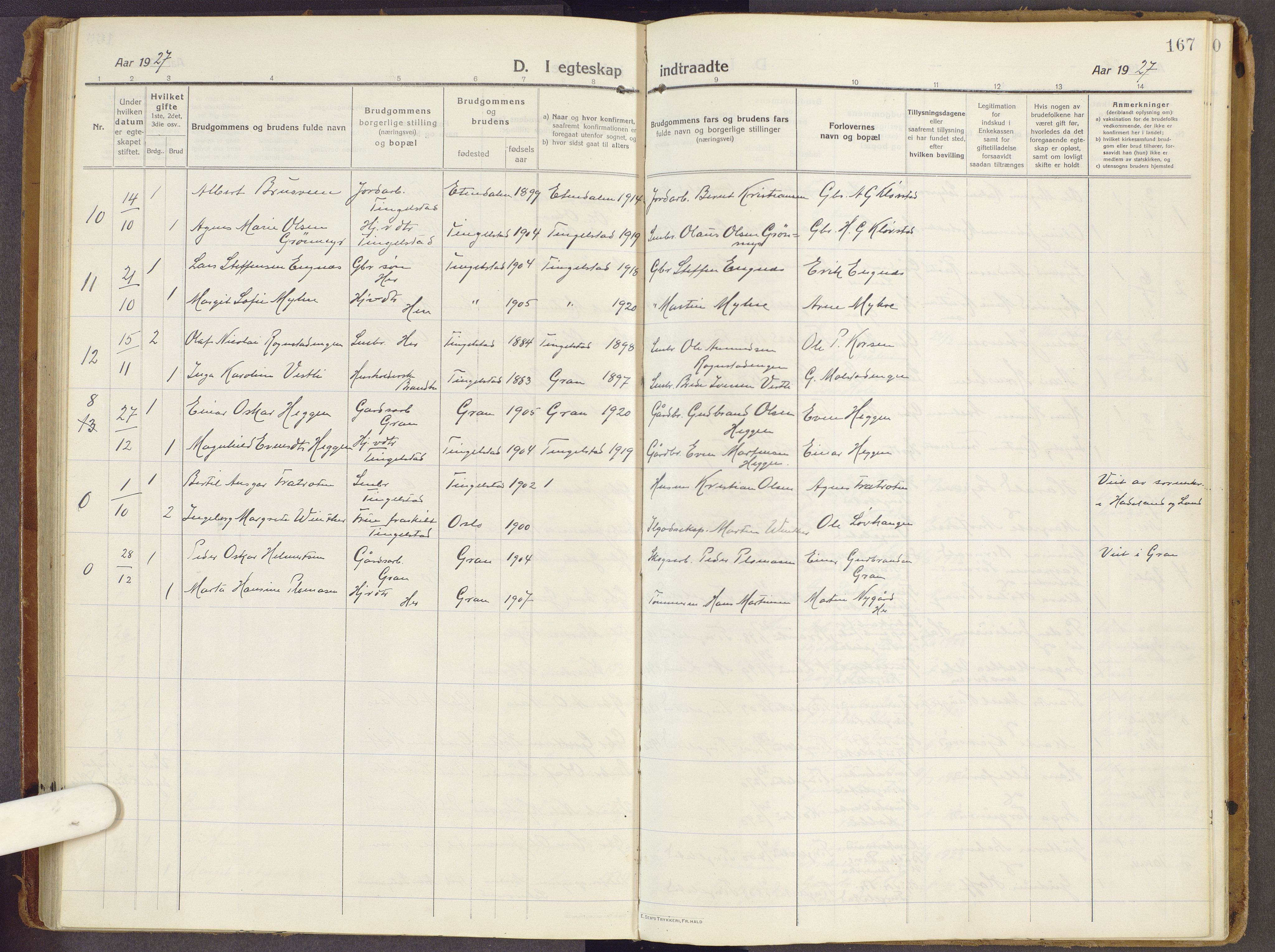 Brandbu prestekontor, AV/SAH-PREST-114/H/Ha/Haa/L0003: Parish register (official) no. 3, 1914-1928, p. 167