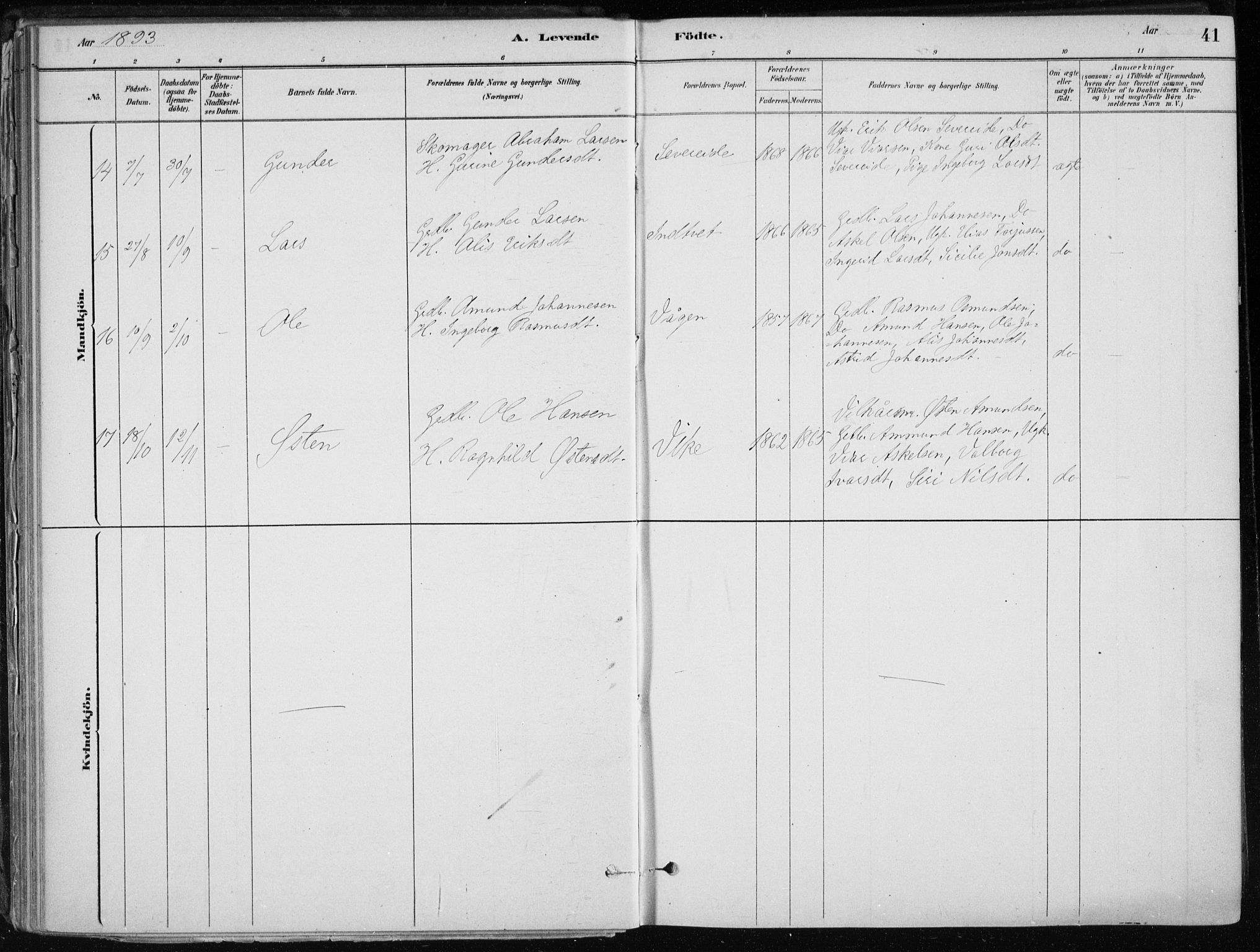 Skånevik sokneprestembete, SAB/A-77801/H/Haa: Parish register (official) no. E  1, 1879-1901, p. 41