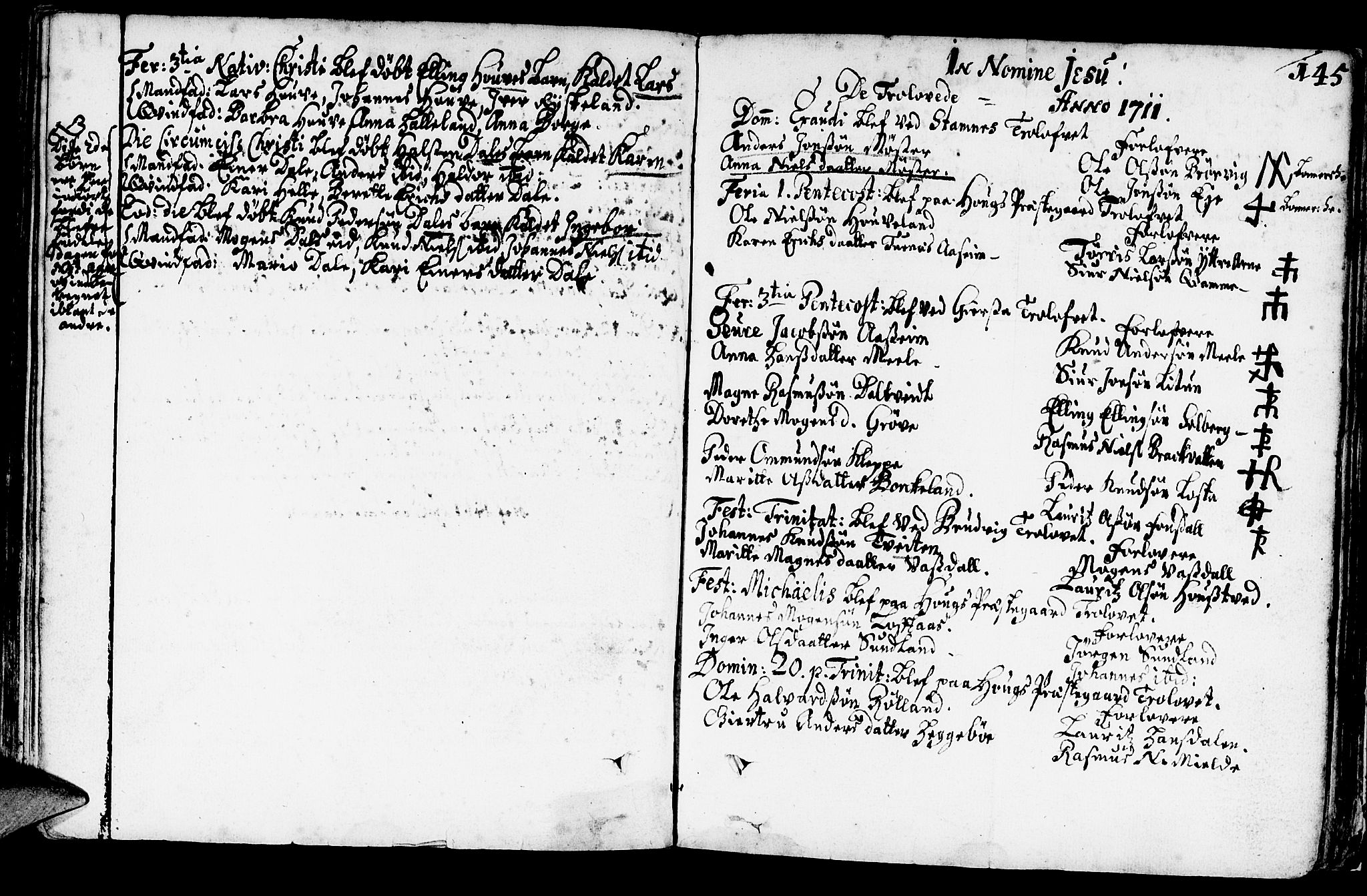 Haus sokneprestembete, SAB/A-75601/H/Haa: Parish register (official) no. A 1, 1691-1712, p. 145