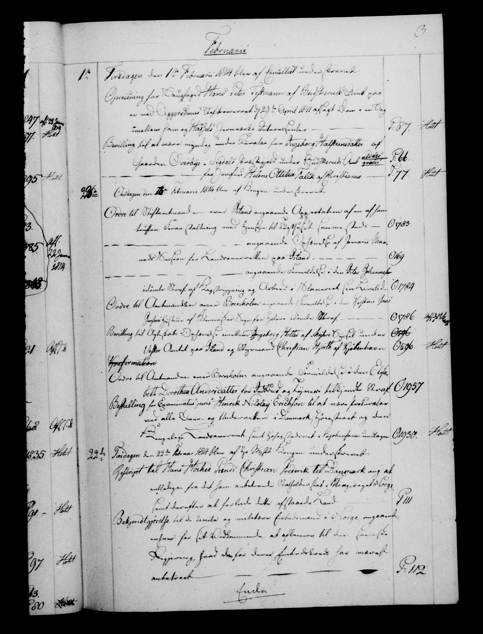 Danske Kanselli 1800-1814, AV/RA-EA-3024/H/Hf/Hfb/Hfbc/L0015: Underskrivelsesbok m. register, 1814, p. 3