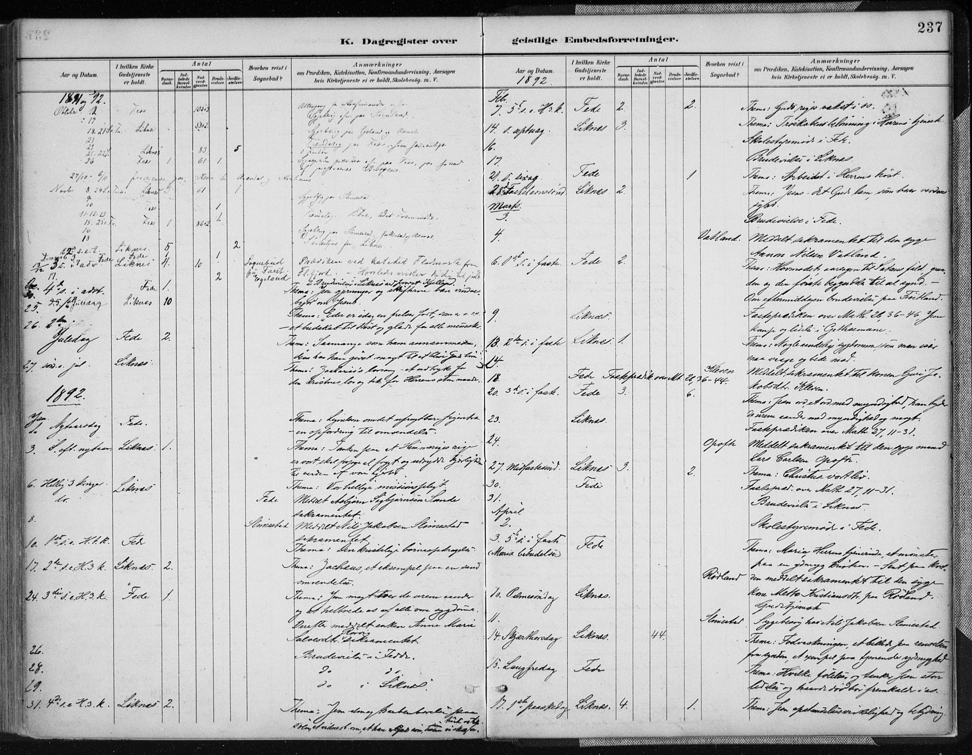 Kvinesdal sokneprestkontor, SAK/1111-0026/F/Fa/Fab/L0008: Parish register (official) no. A 8, 1886-1897, p. 237