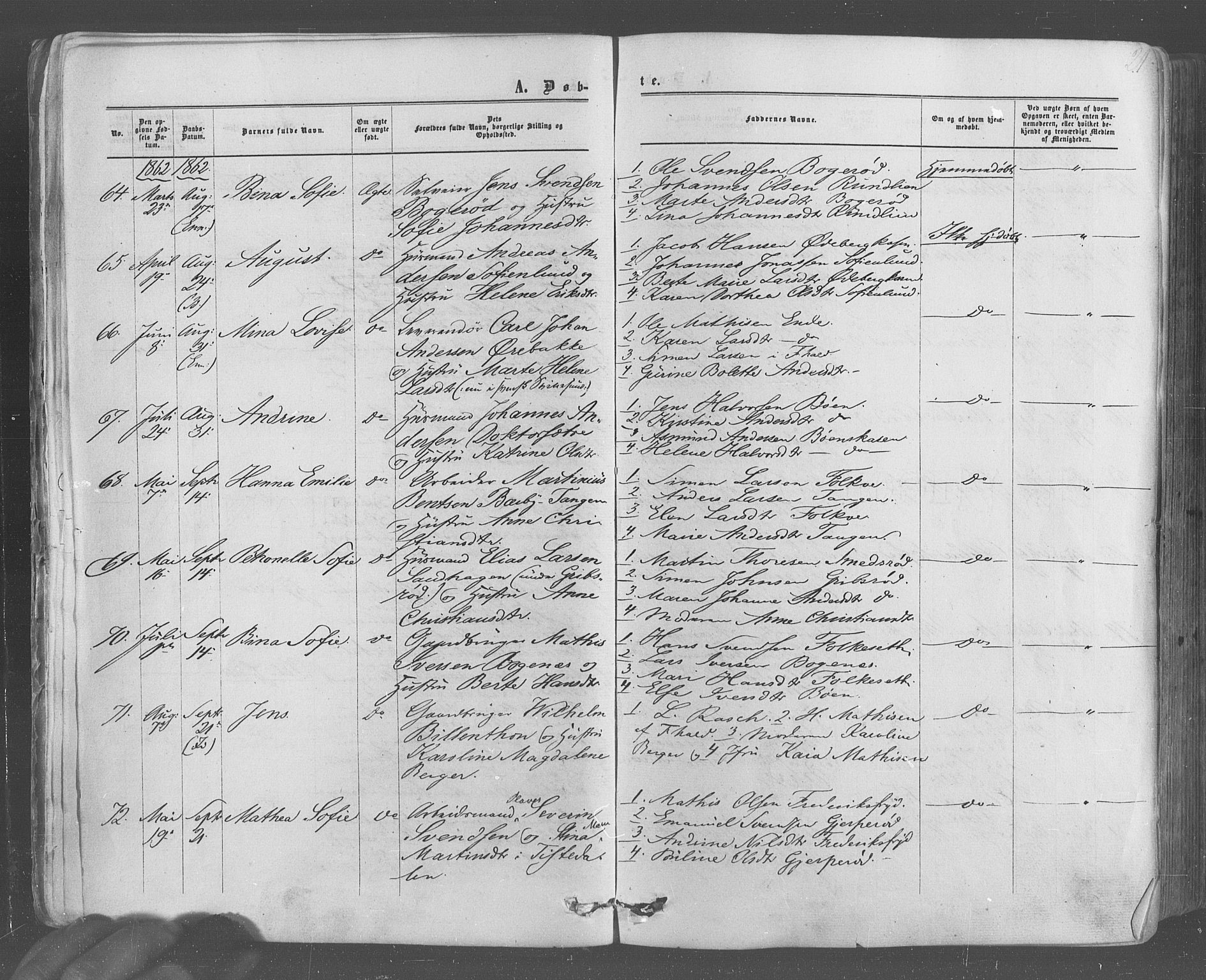 Idd prestekontor Kirkebøker, AV/SAO-A-10911/F/Fc/L0005: Parish register (official) no. III 5, 1861-1877, p. 21