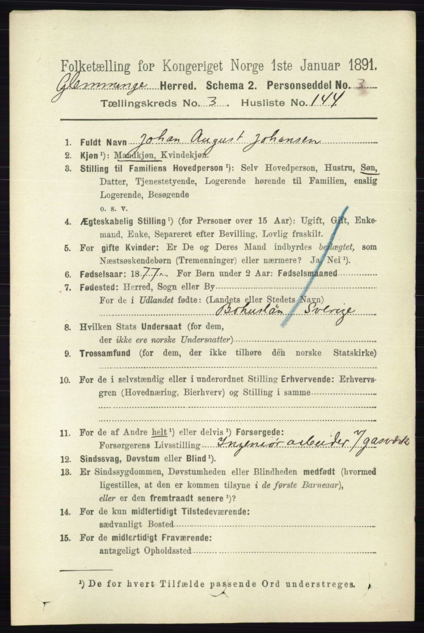 RA, 1891 census for 0132 Glemmen, 1891, p. 3334