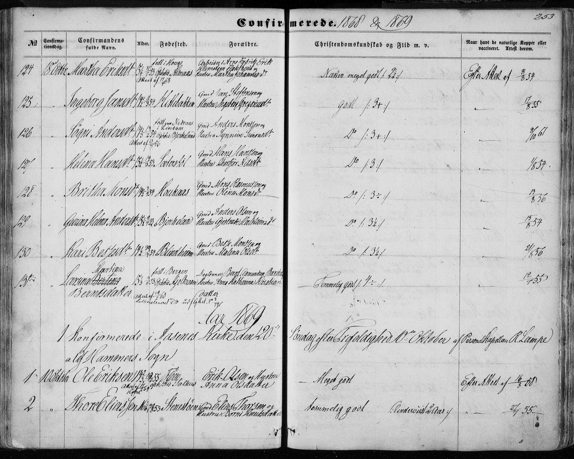 Hamre sokneprestembete, SAB/A-75501/H/Ha/Haa/Haaa/L0014: Parish register (official) no. A 14, 1858-1872, p. 253