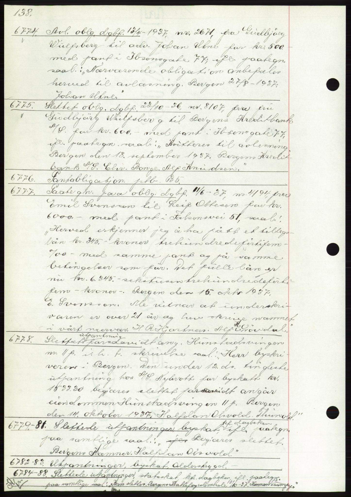 Byfogd og Byskriver i Bergen, AV/SAB-A-3401/03: Mortgage book no. C 5, 1937-1937, Diary no: : 6774/1937