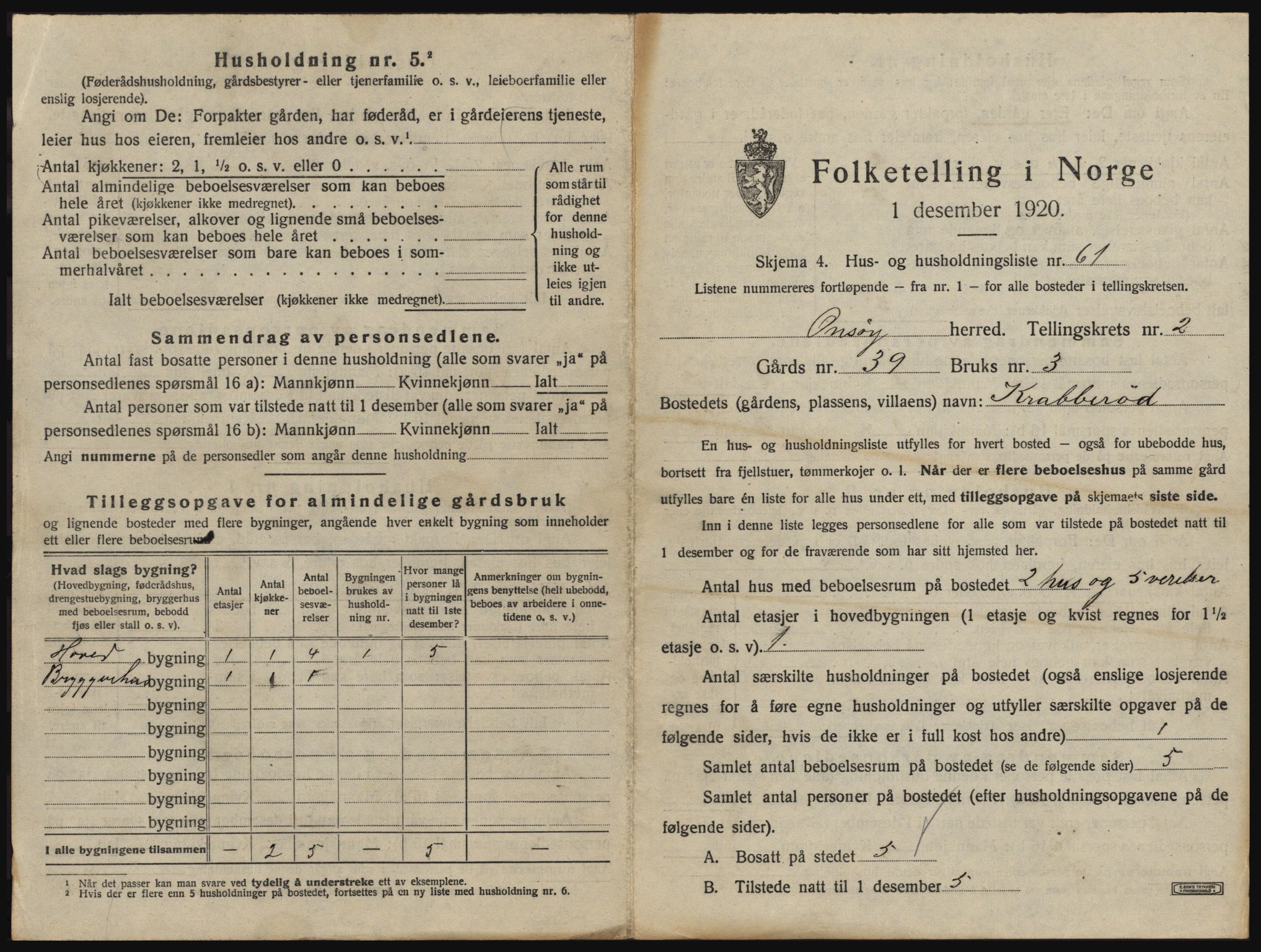 SAO, 1920 census for Onsøy, 1920, p. 286