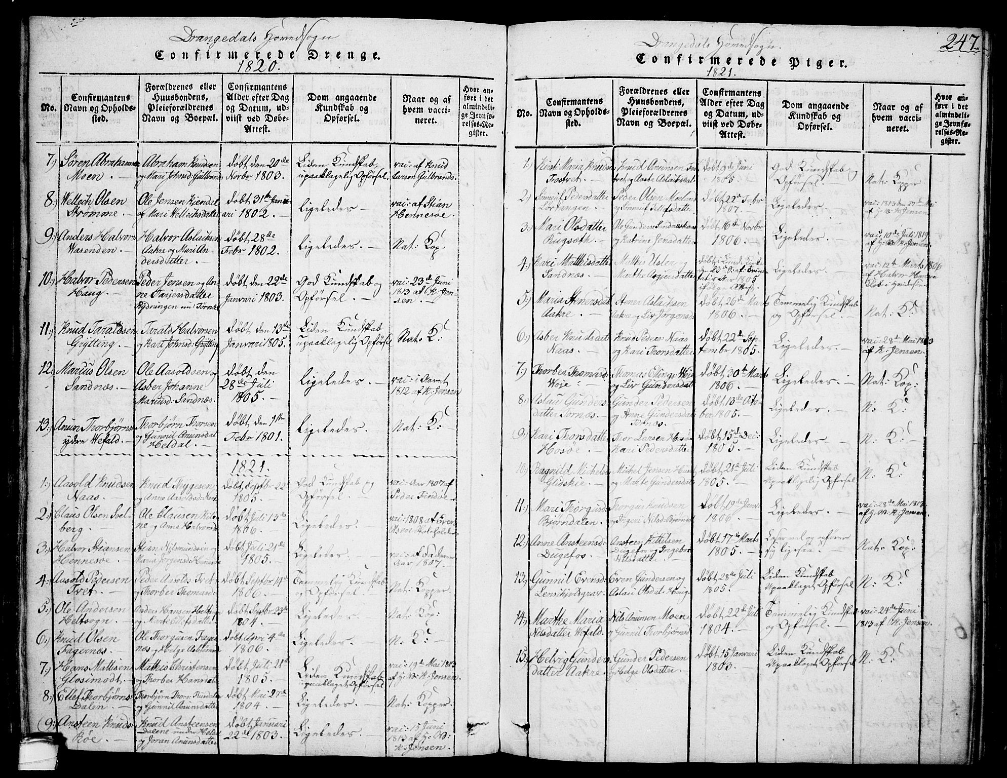 Drangedal kirkebøker, AV/SAKO-A-258/F/Fa/L0005: Parish register (official) no. 5 /1, 1814-1831, p. 247