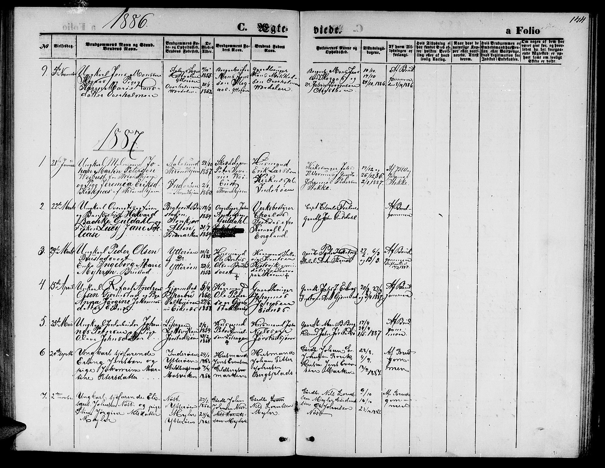 Ministerialprotokoller, klokkerbøker og fødselsregistre - Nord-Trøndelag, SAT/A-1458/722/L0225: Parish register (copy) no. 722C01, 1871-1888, p. 144