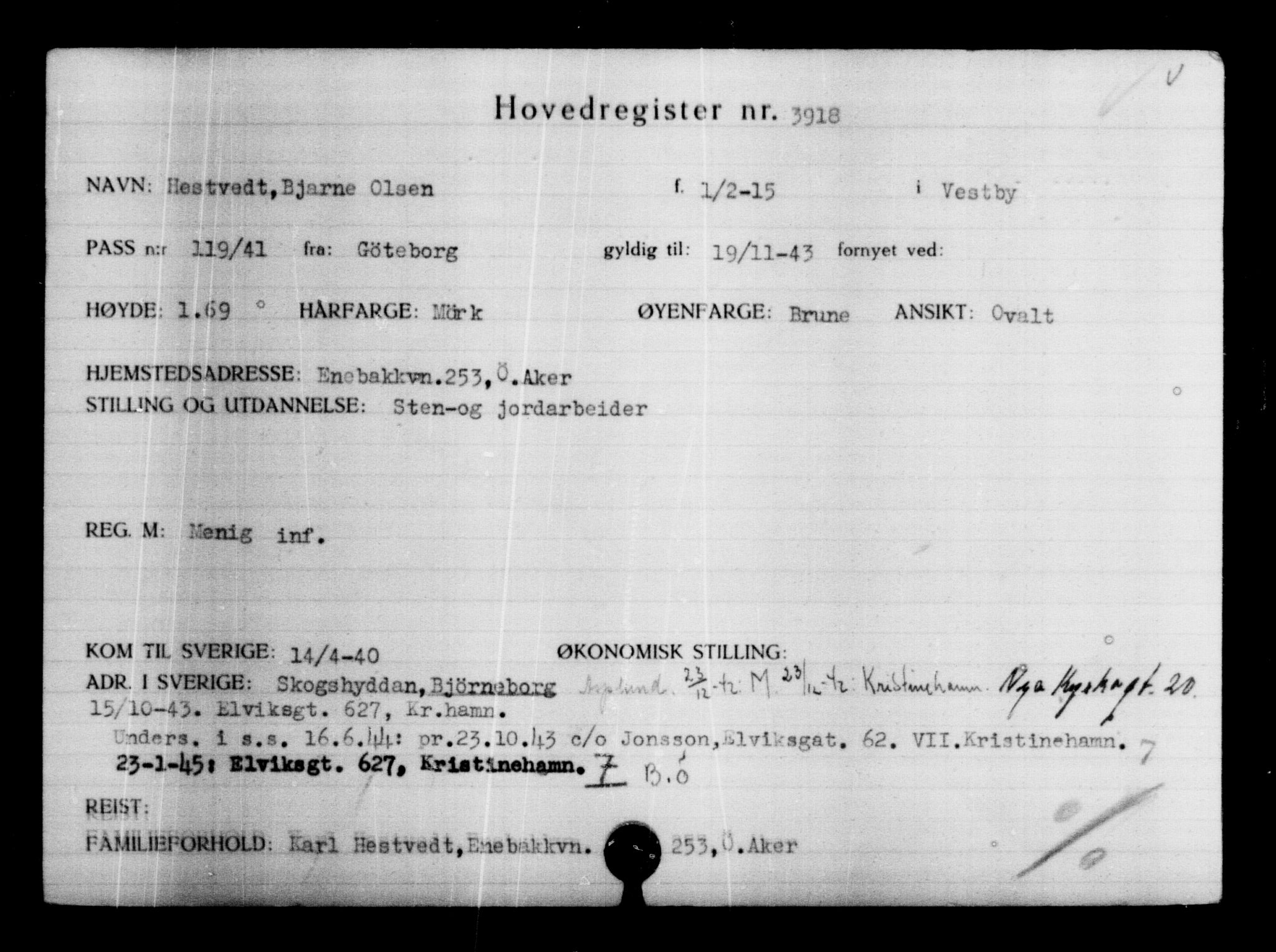Utenriksstasjonene, Legasjonen i Stockholm, Flyktningkontoret, AV/RA-S-6753/V/Va/L0004: Kjesäterkartoteket, flyktninger med registreringsnr. 3496-6610, 1940-1945, p. 494