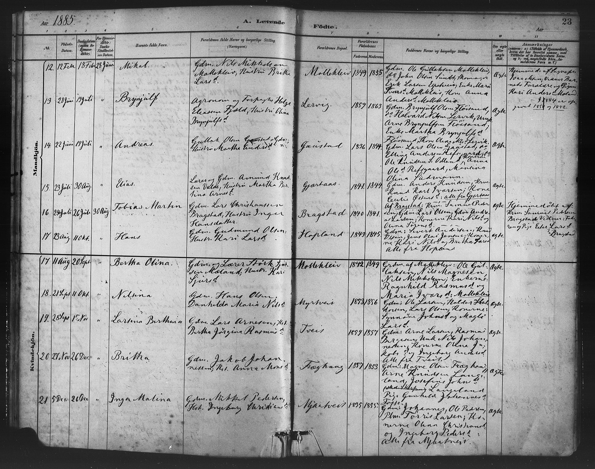 Alversund Sokneprestembete, AV/SAB-A-73901/H/Ha/Haa/Haac/L0001: Parish register (official) no. C 1, 1882-1900, p. 23