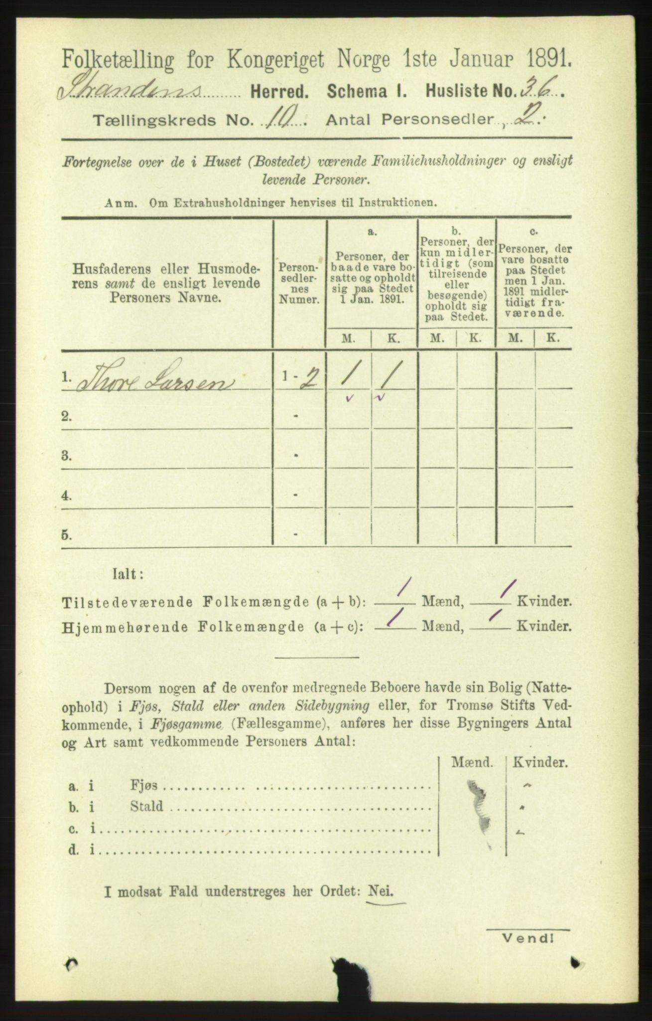 RA, 1891 census for 1525 Stranda, 1891, p. 2380