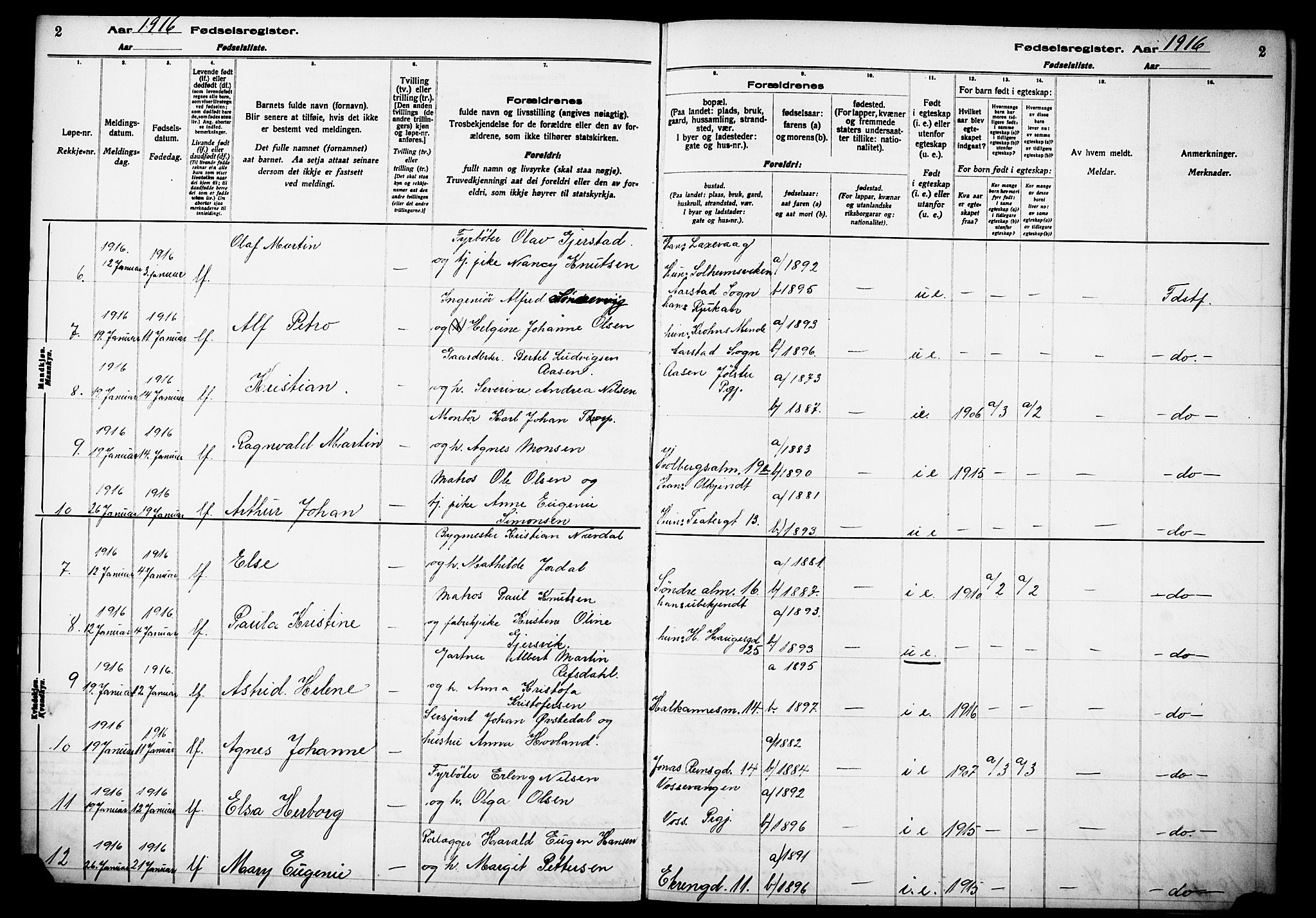 Kvinneklinikken, AV/SAB-A-76301/F/L0A01: Birth register no. A 1, 1916-1920, p. 2