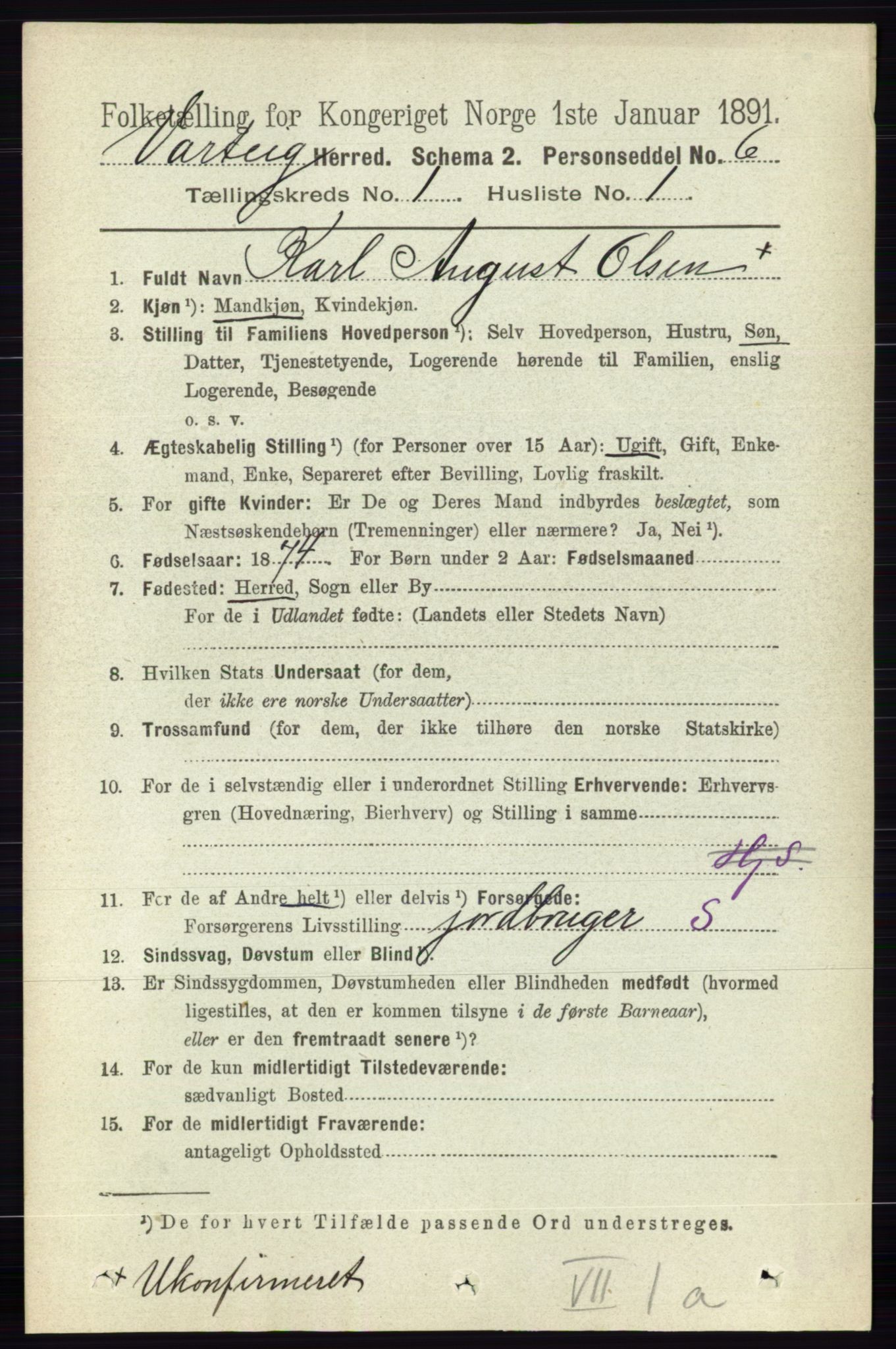 RA, 1891 census for 0114 Varteig, 1891, p. 98