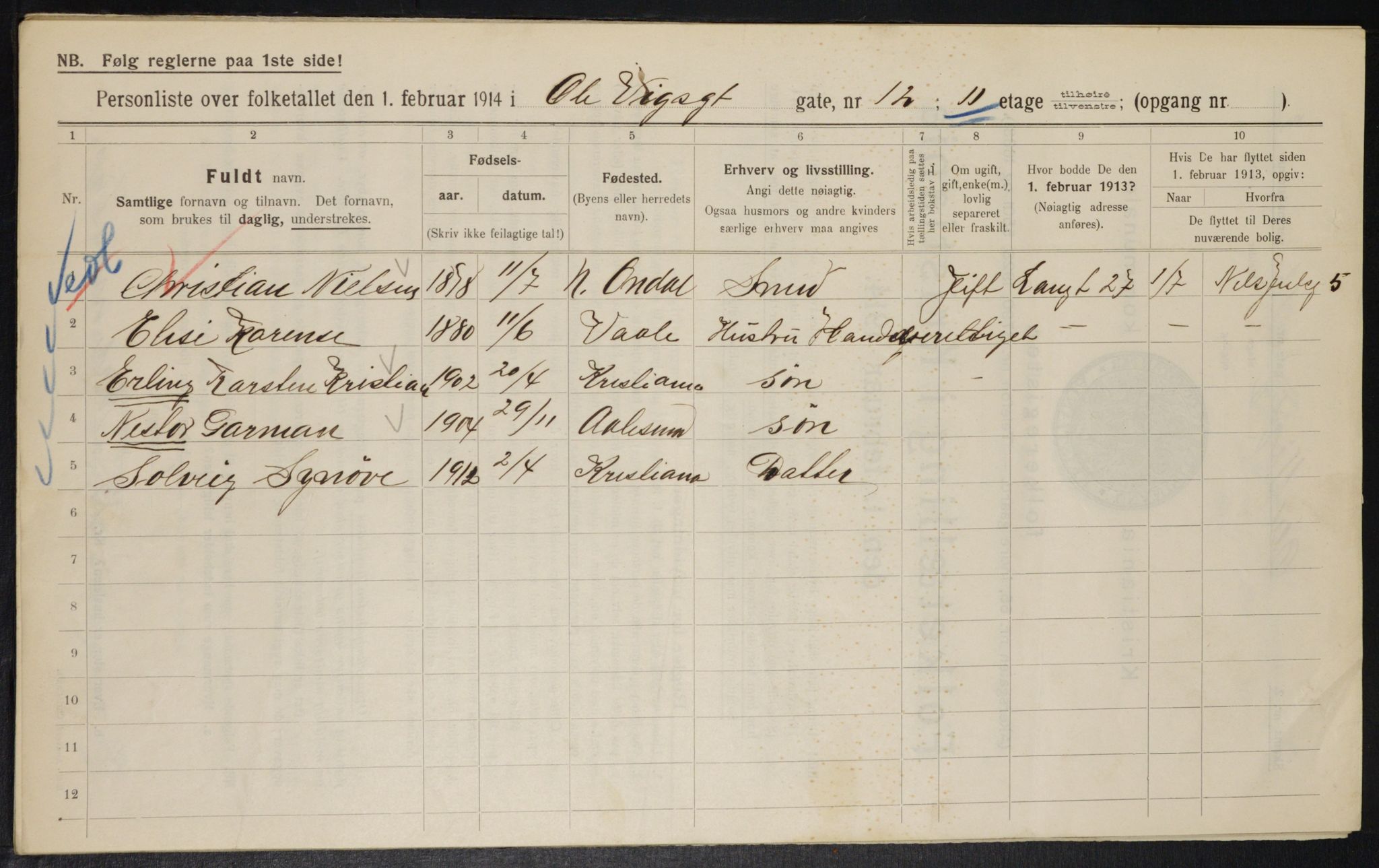 OBA, Municipal Census 1914 for Kristiania, 1914, p. 75554