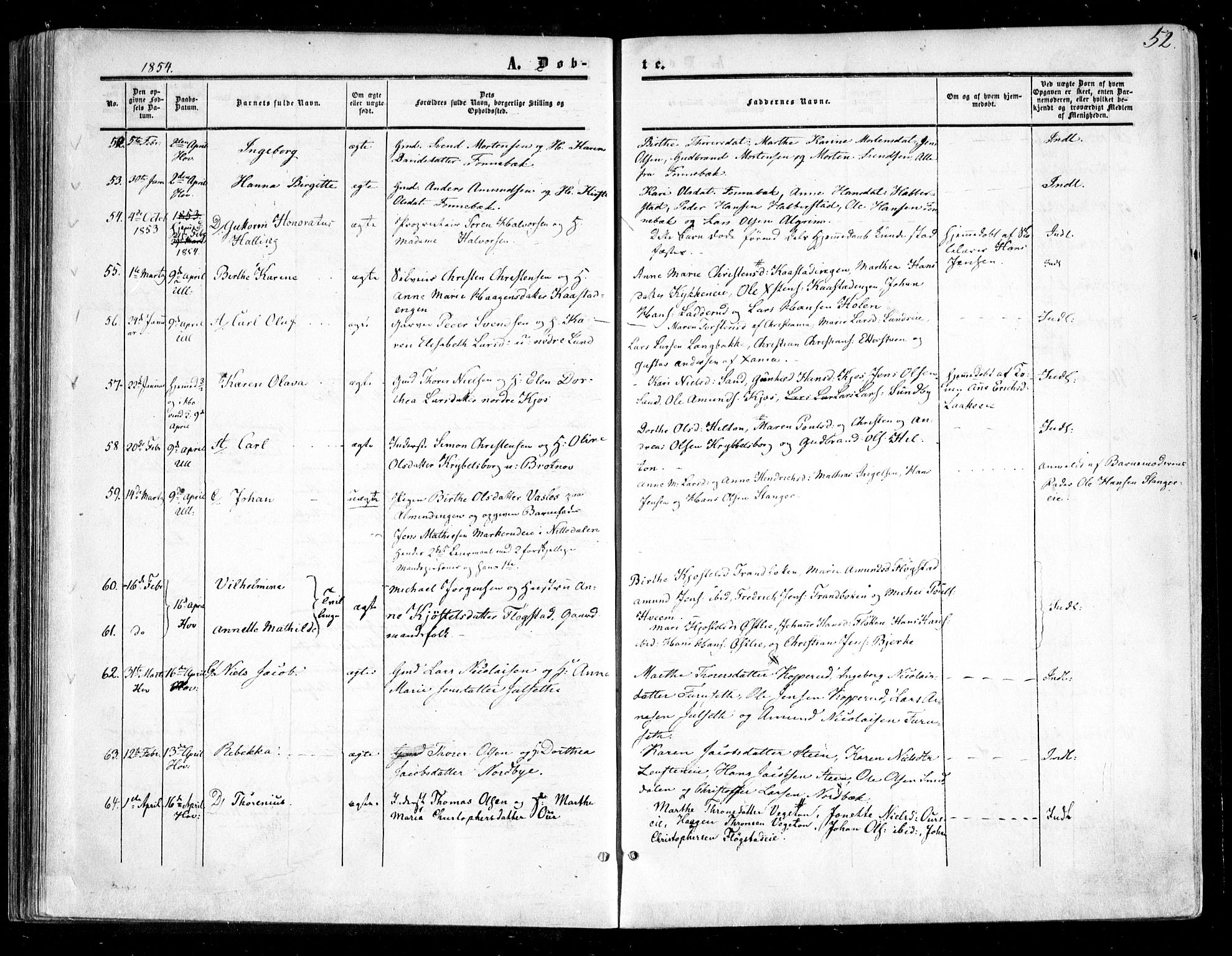 Ullensaker prestekontor Kirkebøker, SAO/A-10236a/F/Fa/L0015.a: Parish register (official) no. I 15A, 1851-1862, p. 52