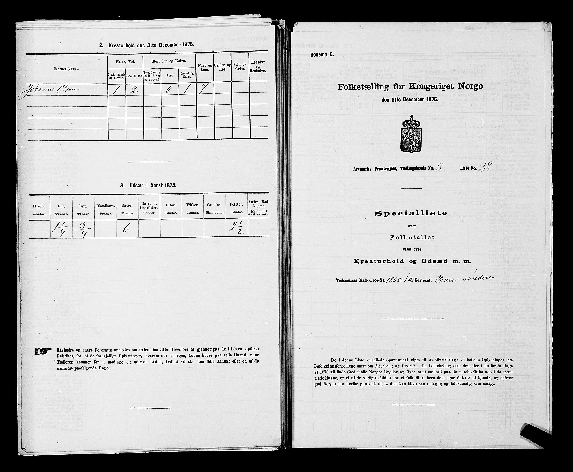 RA, 1875 census for 0118P Aremark, 1875, p. 1330