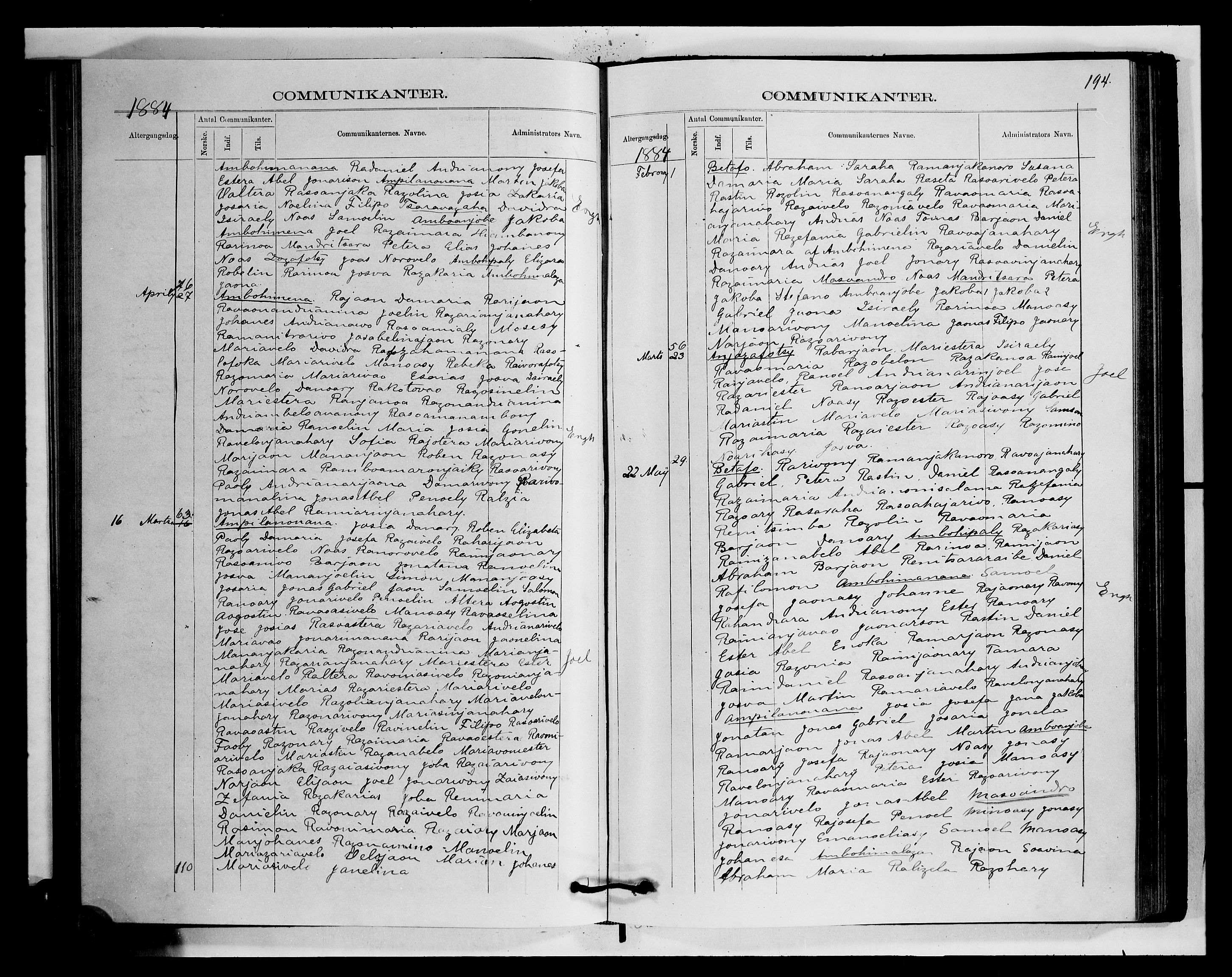 Archives FLM/NMS, Madagaskar, VID/MA-A-1163/D/Db/L0270: Parish register (official) no. 2, 1883-1886, p. 194