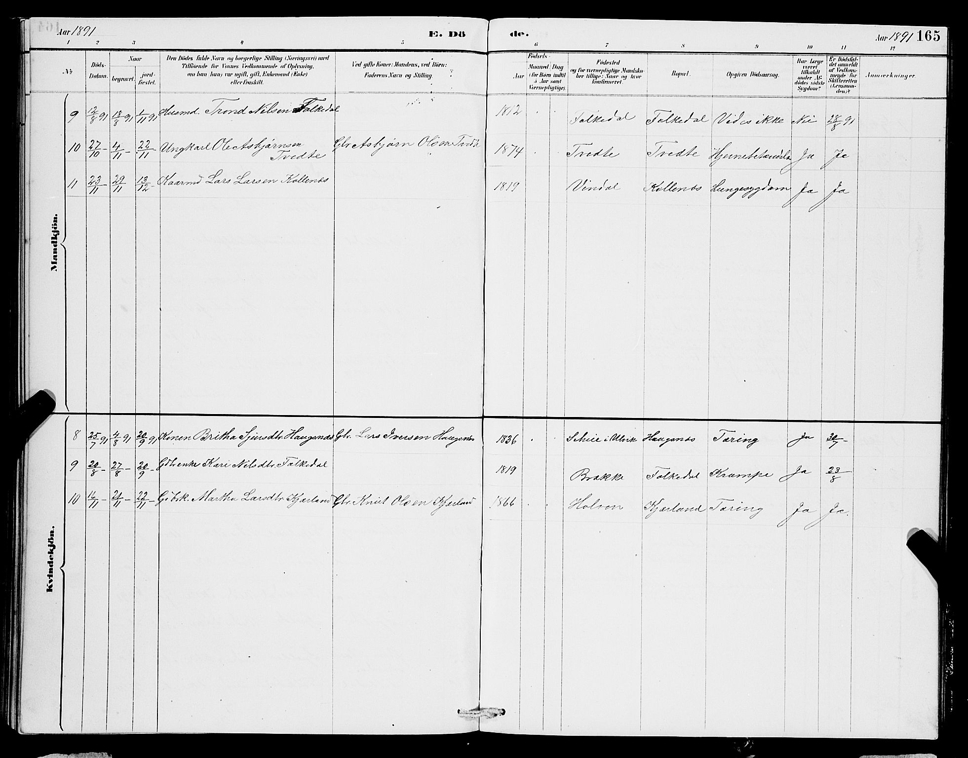 Ulvik sokneprestembete, SAB/A-78801/H/Hab: Parish register (copy) no. B 3, 1884-1901, p. 165