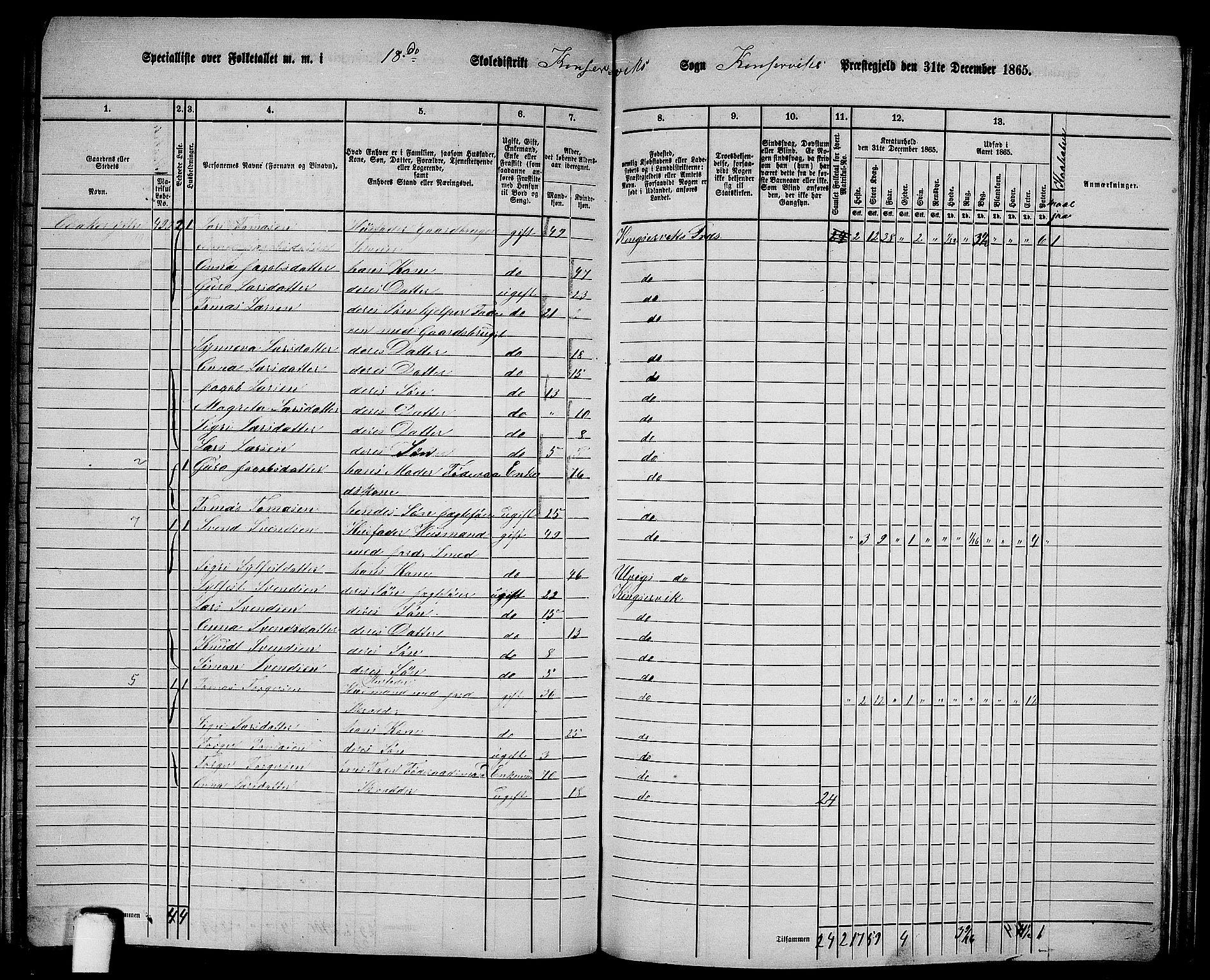 RA, 1865 census for Kinsarvik, 1865, p. 211