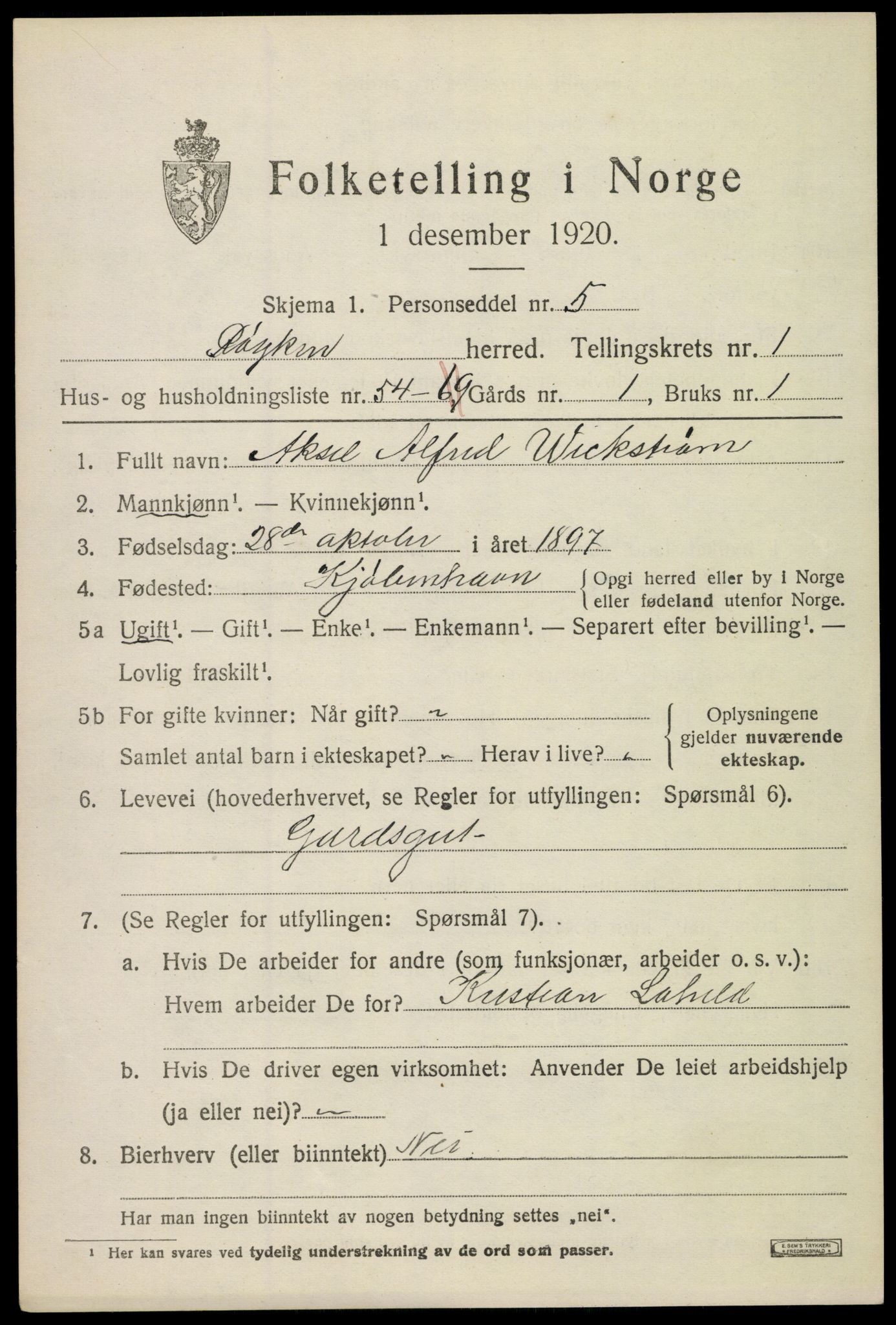 SAKO, 1920 census for Røyken, 1920, p. 2472