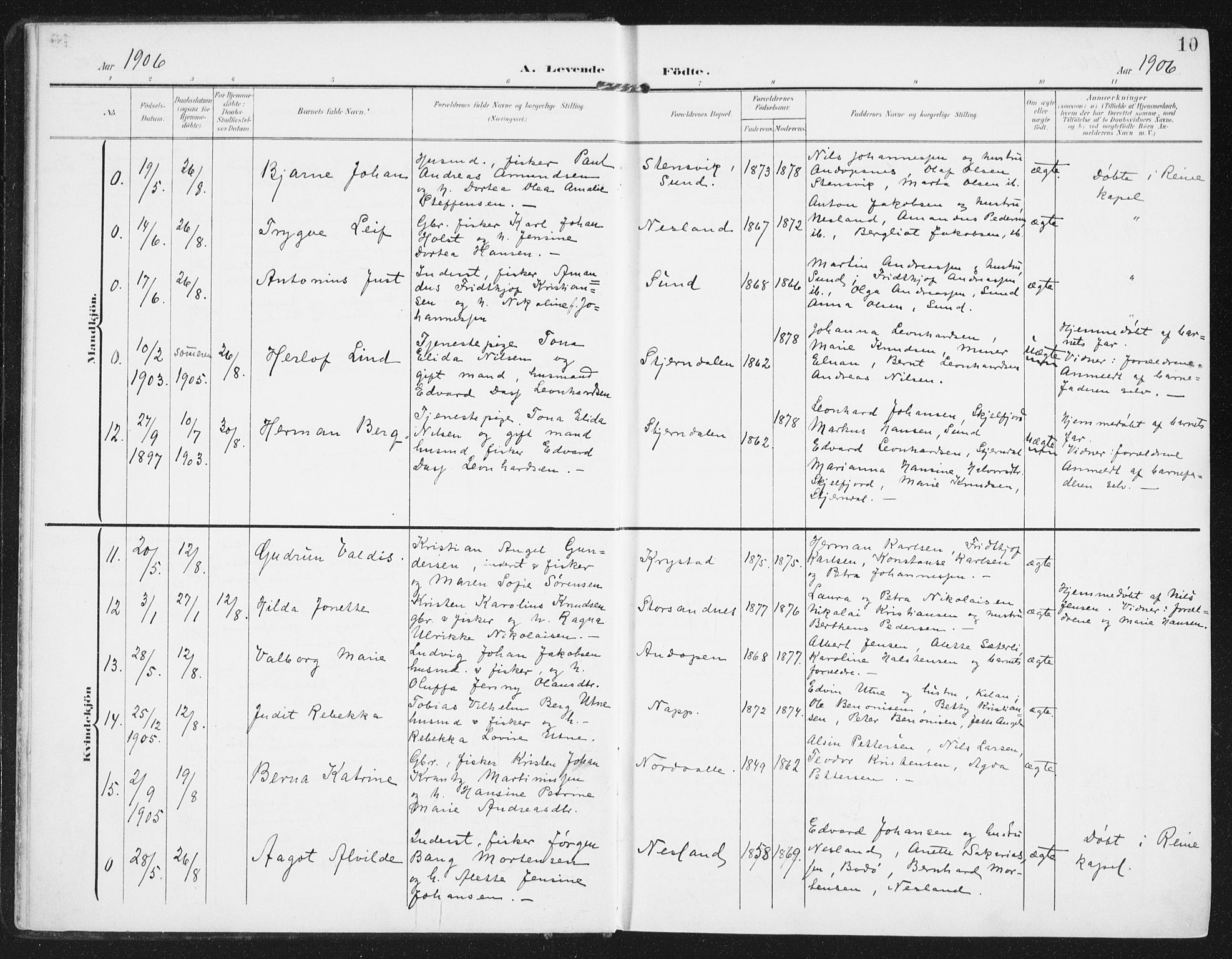 Ministerialprotokoller, klokkerbøker og fødselsregistre - Nordland, SAT/A-1459/885/L1206: Parish register (official) no. 885A07, 1905-1915, p. 10
