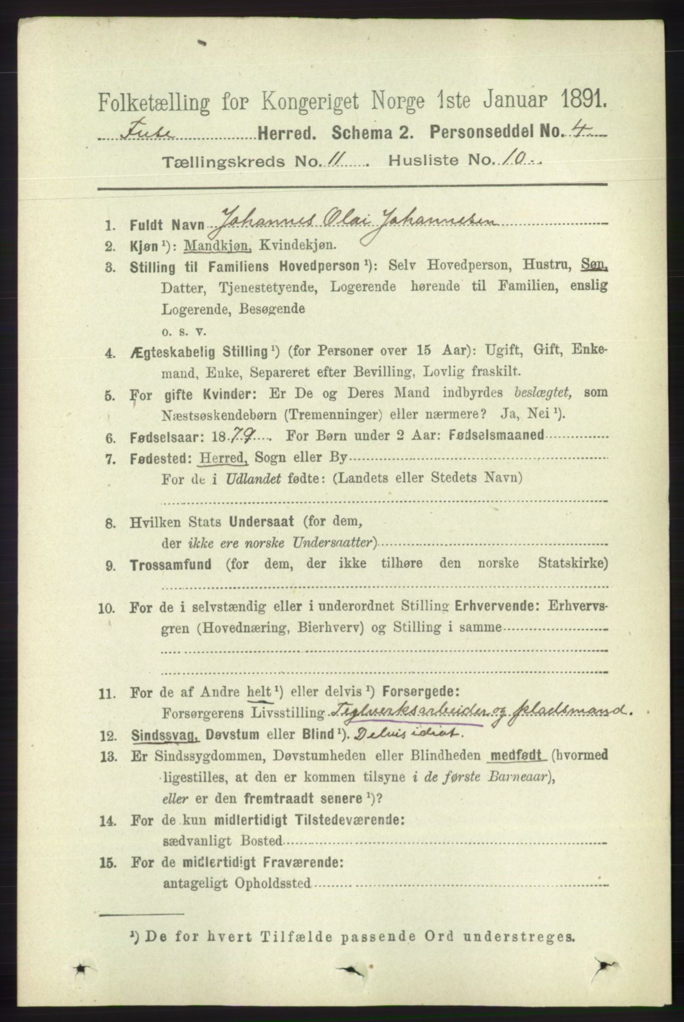 RA, 1891 census for 1241 Fusa, 1891, p. 2170