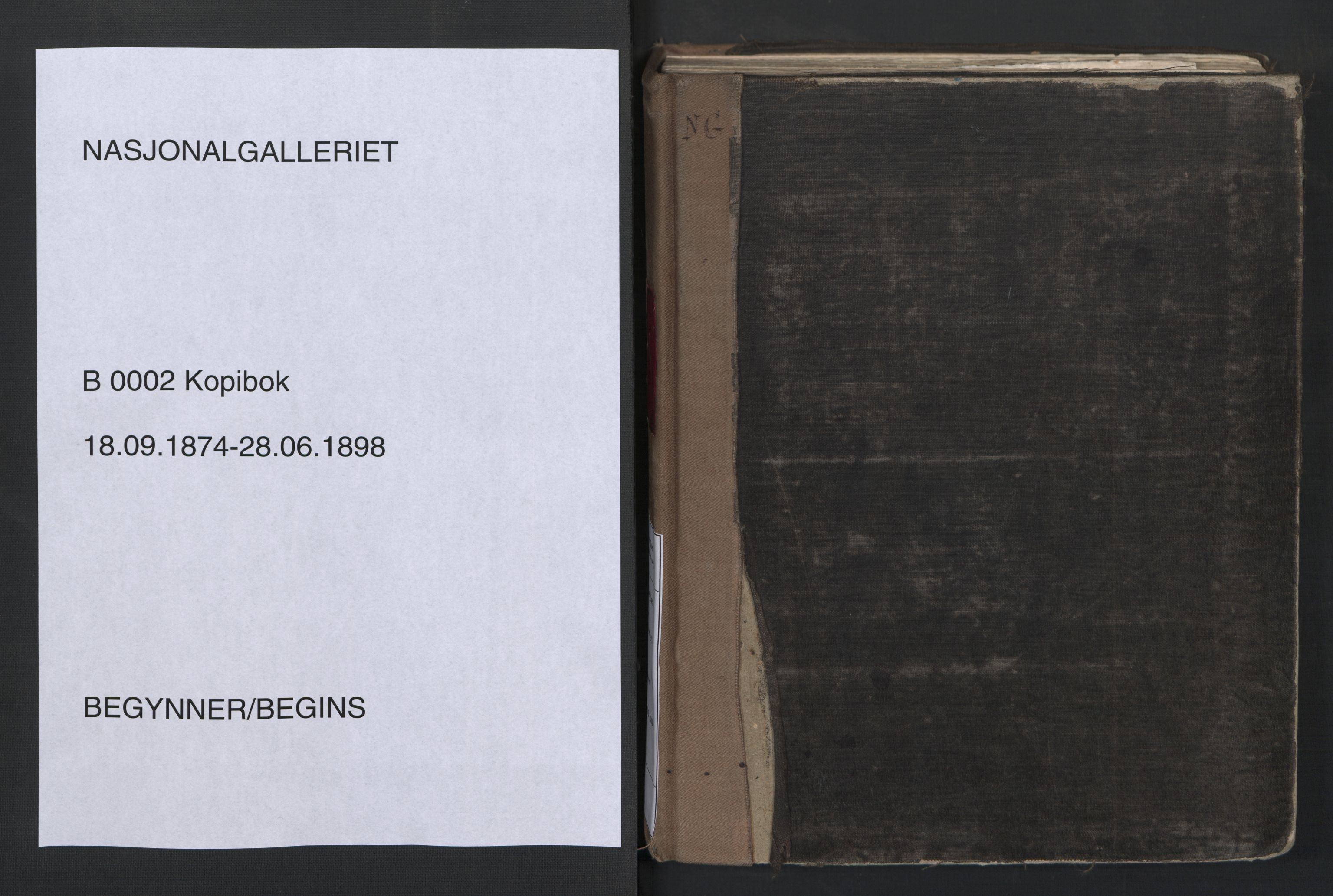 Nasjonalgalleriet, NMFK/NG-1000/B/L0002: Kopibok for maleri, skulptur, Kobberstikk- og håndtegningsamlingen., 1874-1898, p. 1