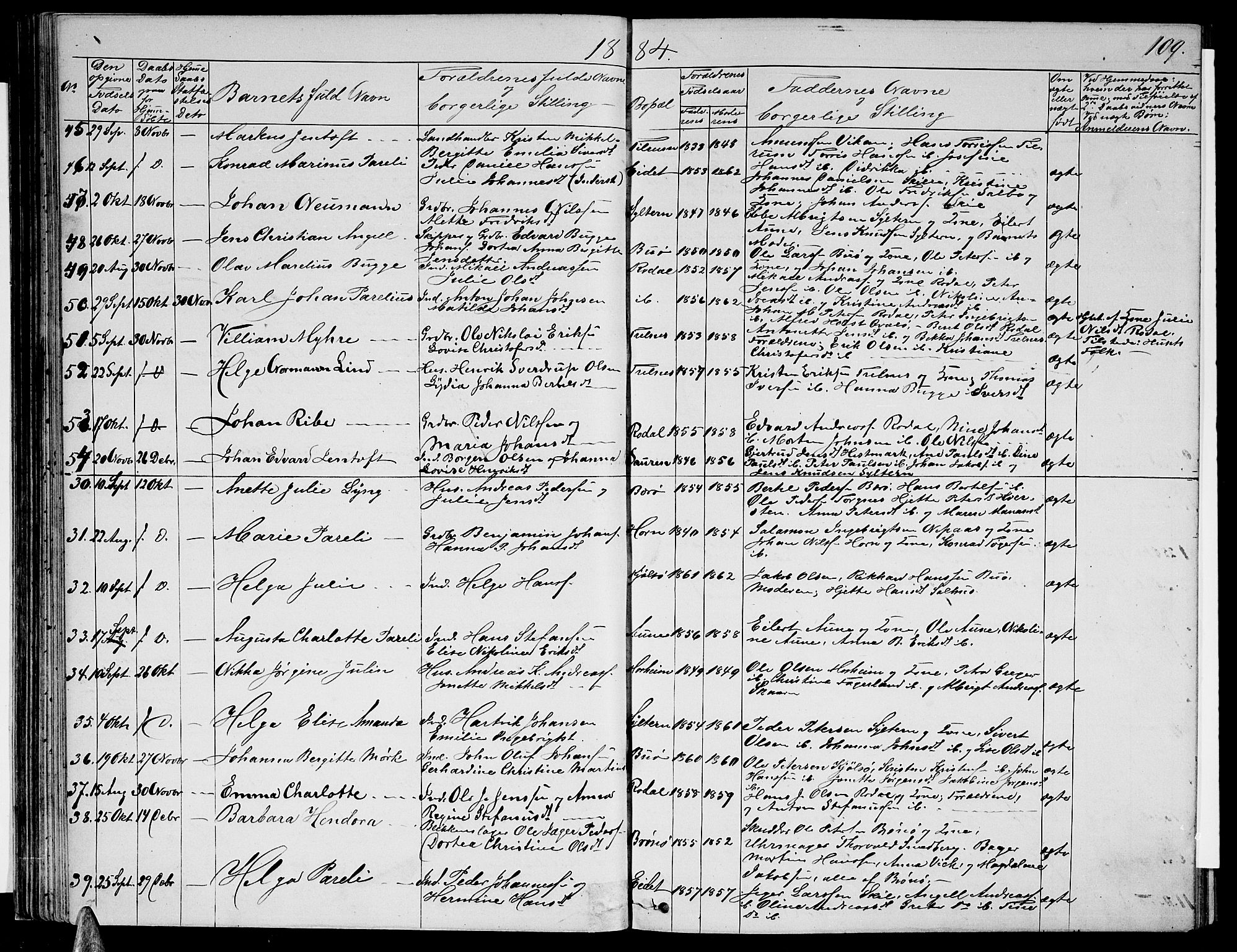 Ministerialprotokoller, klokkerbøker og fødselsregistre - Nordland, SAT/A-1459/813/L0212: Parish register (copy) no. 813C04, 1864-1886, p. 109