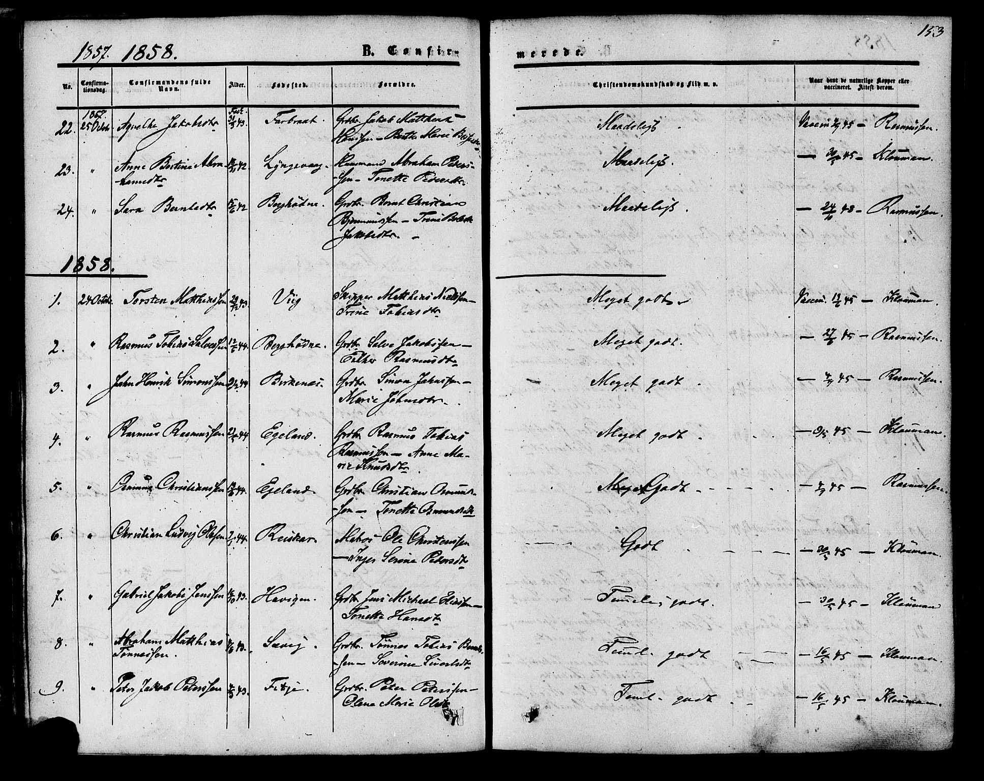 Herad sokneprestkontor, SAK/1111-0018/F/Fa/Fab/L0004: Parish register (official) no. A 4, 1853-1885, p. 153