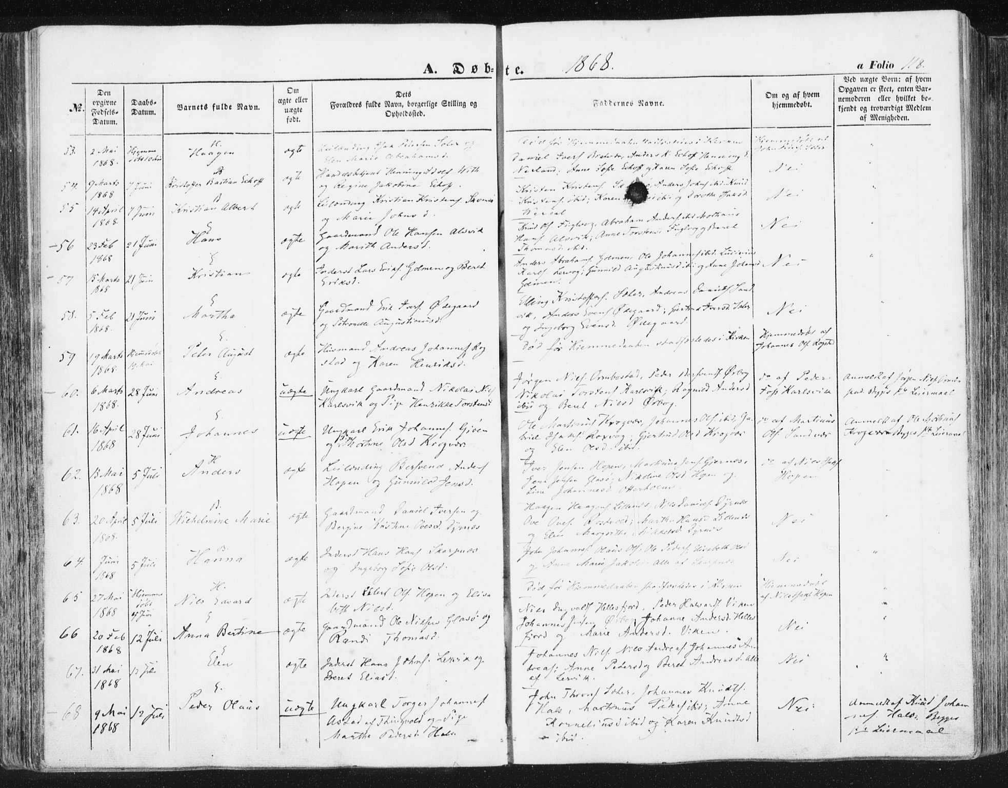 Ministerialprotokoller, klokkerbøker og fødselsregistre - Møre og Romsdal, SAT/A-1454/581/L0937: Parish register (official) no. 581A05, 1853-1872, p. 118