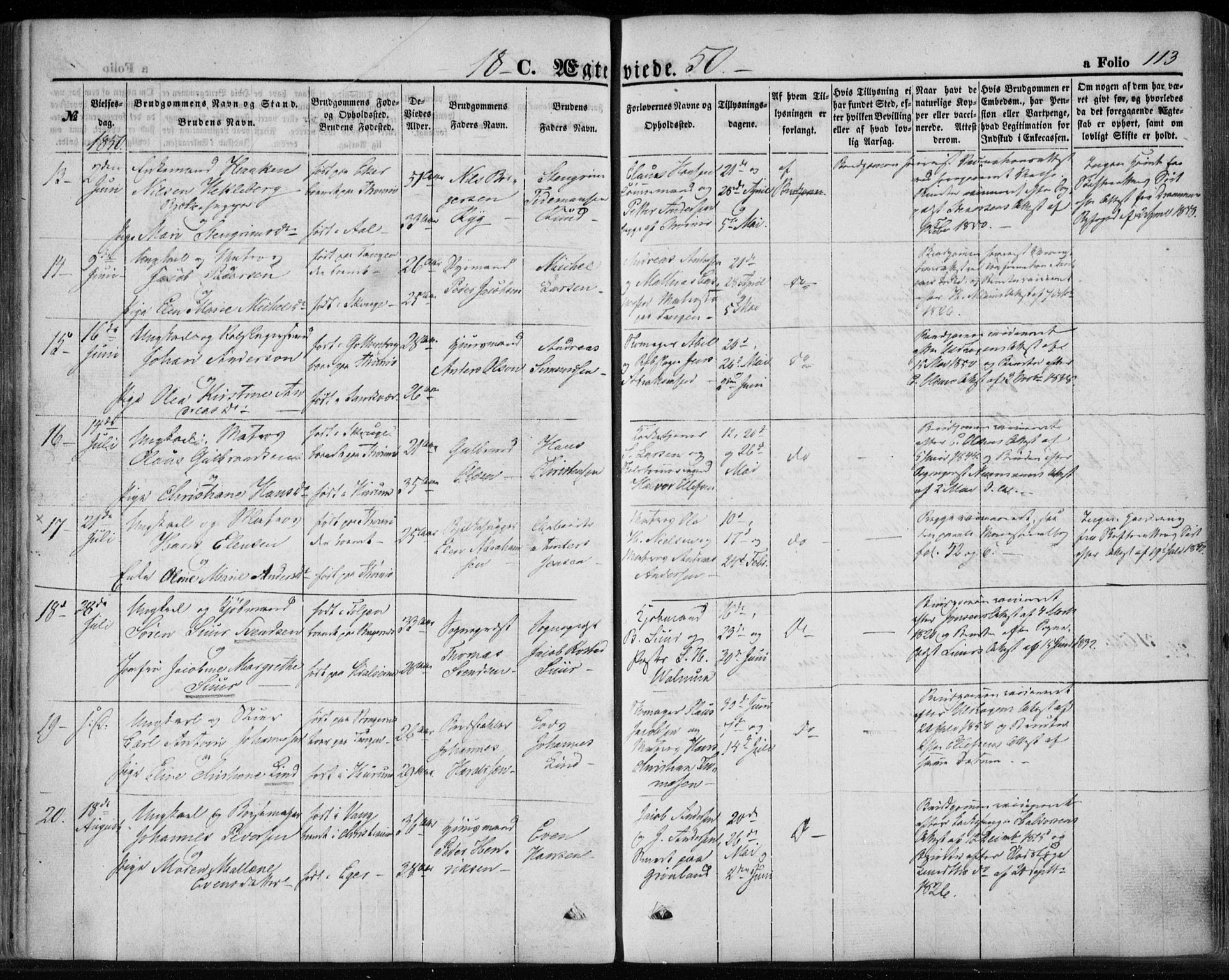 Strømsø kirkebøker, AV/SAKO-A-246/F/Fa/L0017: Parish register (official) no. I 17, 1848-1865, p. 113