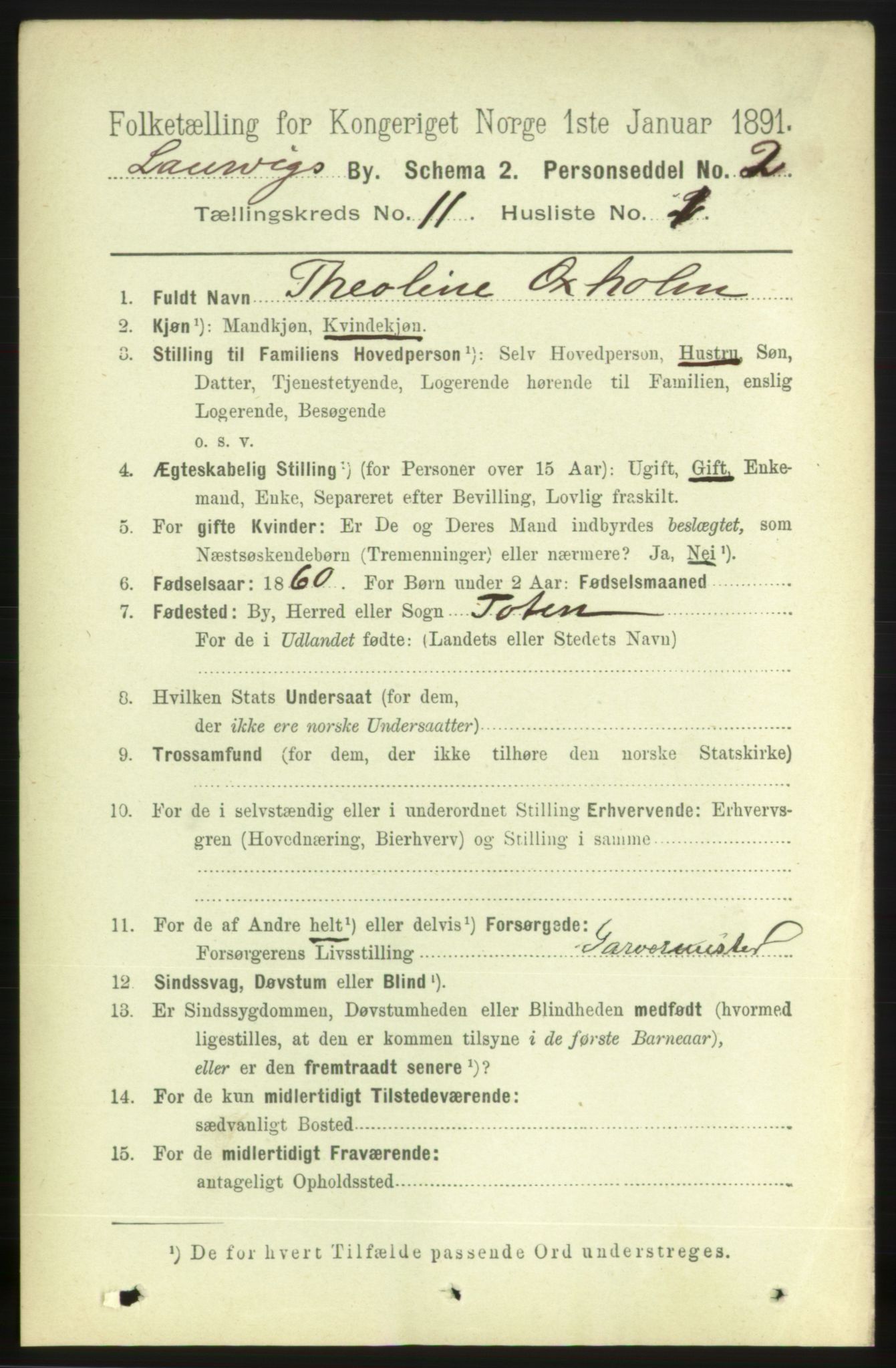 RA, 1891 census for 0707 Larvik, 1891, p. 9612